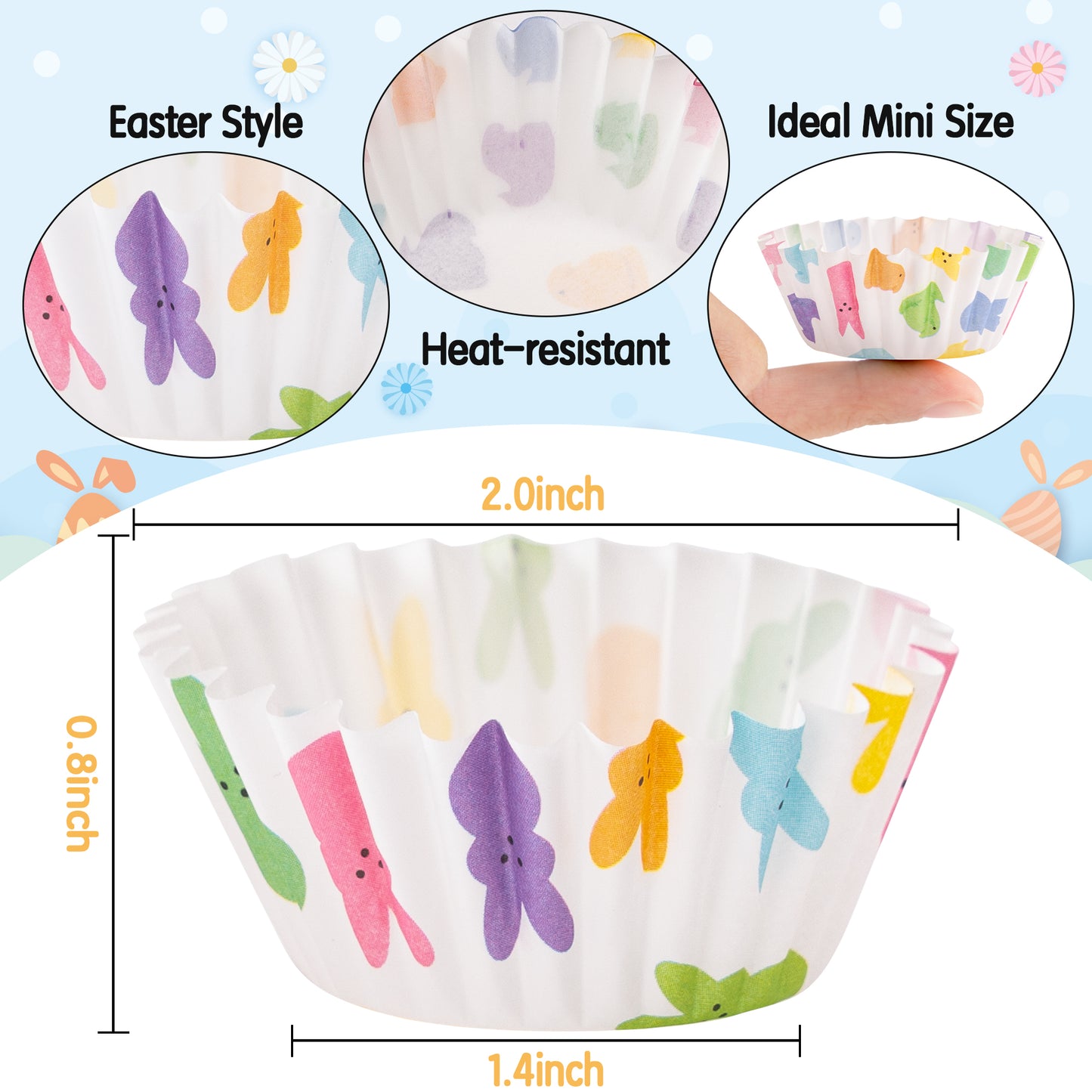 COcnny 600pcs Easter Mini Cupcake Paper Liners, Happy Easter Baking Cups Muffin Case Cupcakes Wrappers, Peeps Chick Bunny Cake Chocolate Candy Wrap Making Supplies for Spring Birthday Party (6 Styles)