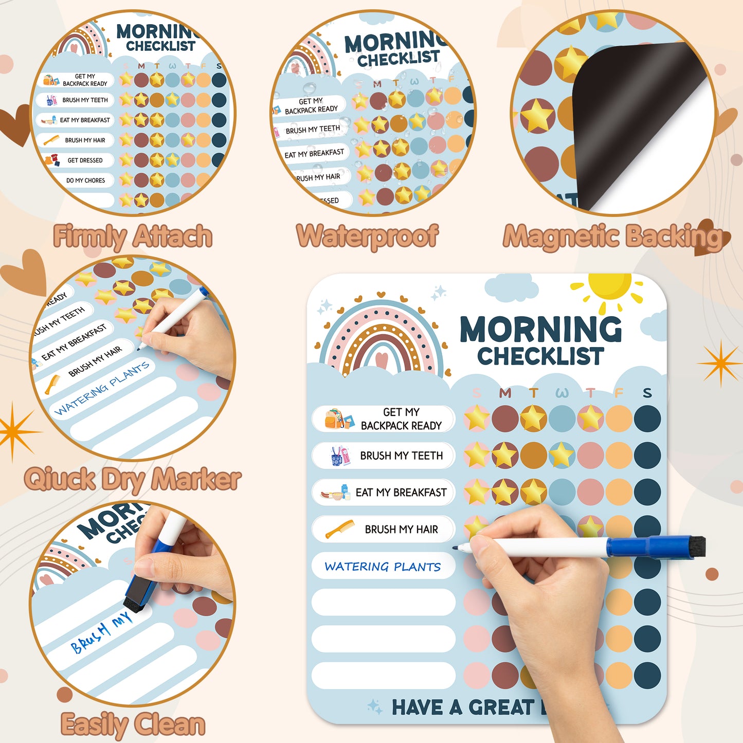 COcnny 154pcs Boho Morning Bedtime Routine Chart for Toddler Kids, Magnetic Daily  Visual Schedule Board at Home, Dry Erase Rainbow Themed Daily Chore Morning and Night Routine Checklist Reward Chart