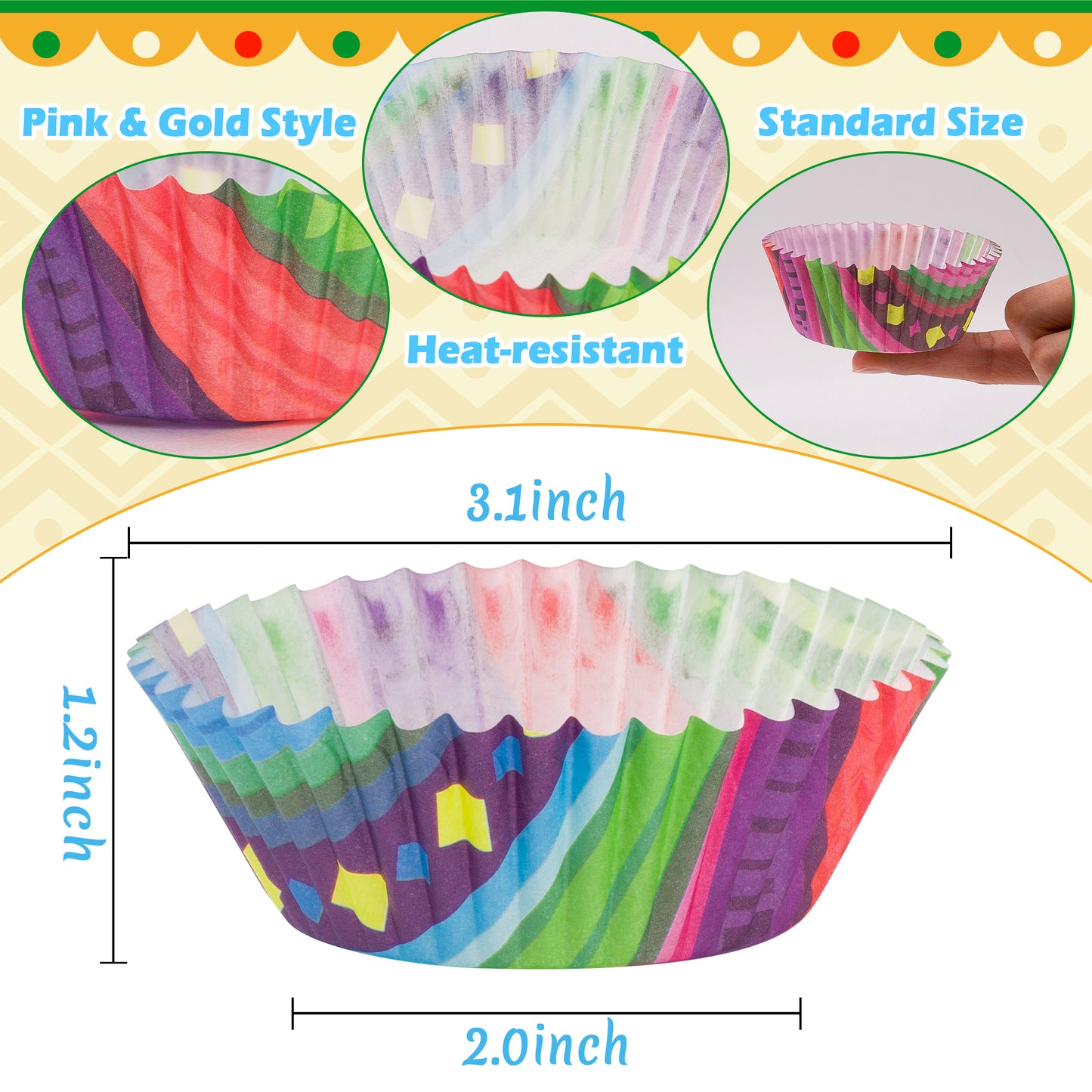 COcnny 600pcs Mexico Cupcake Paper Liners, Mexican Fiesta Baking Cups Muffin Case Cupcake Wrappers, Colorful Cake Chocolate Candy Wrap Supplies for Fiesta Party Birthday Wedding (3 Styles)