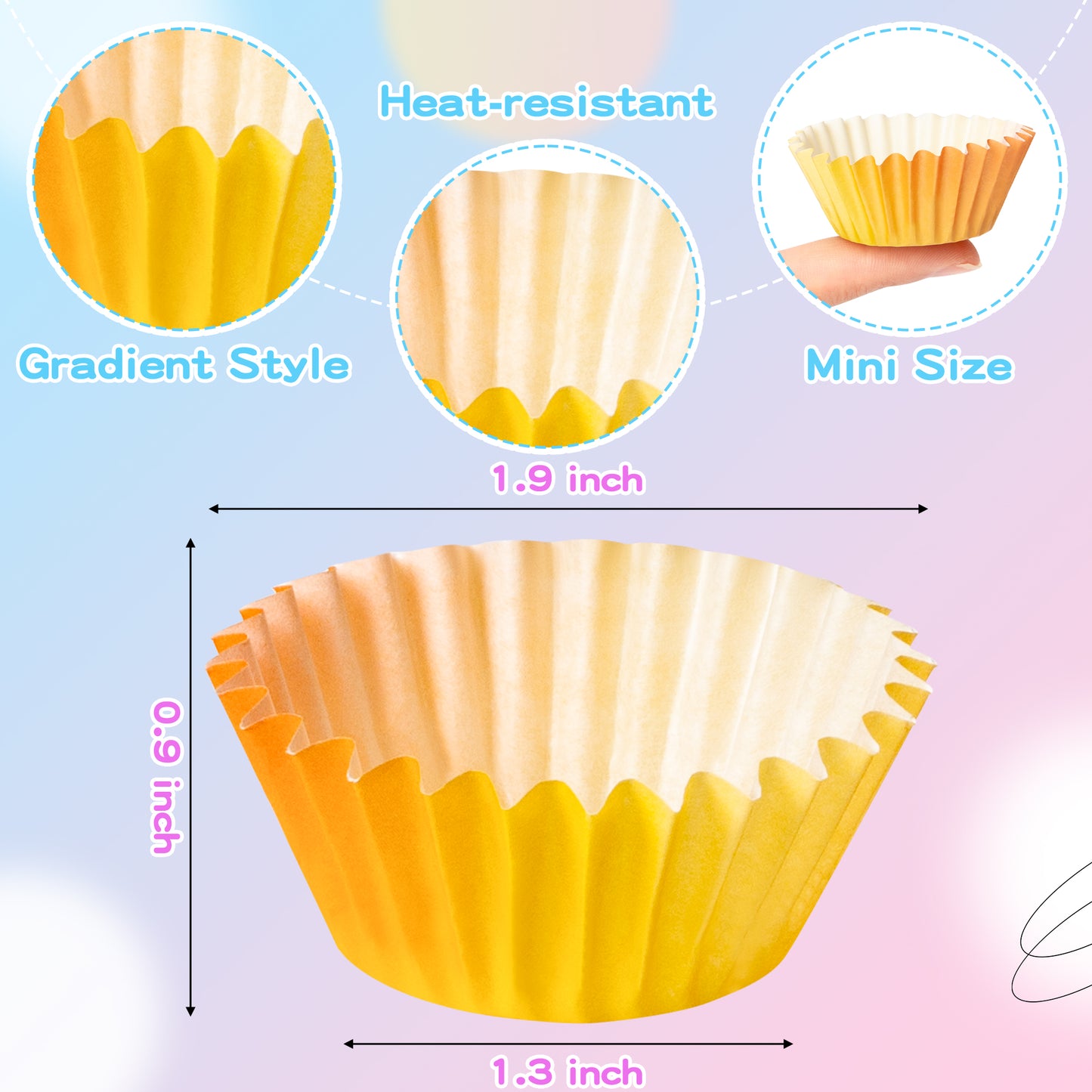 COcnny Mini Cupcake Paper Liner - 600pcs Orange Blue Green Gradient Baking Cups Muffin Paper Case Cupcake Wrappers for Baby Shower, Cake Chocolate Candy Wrap Supplies for Birthday Wedding (10 Styles)