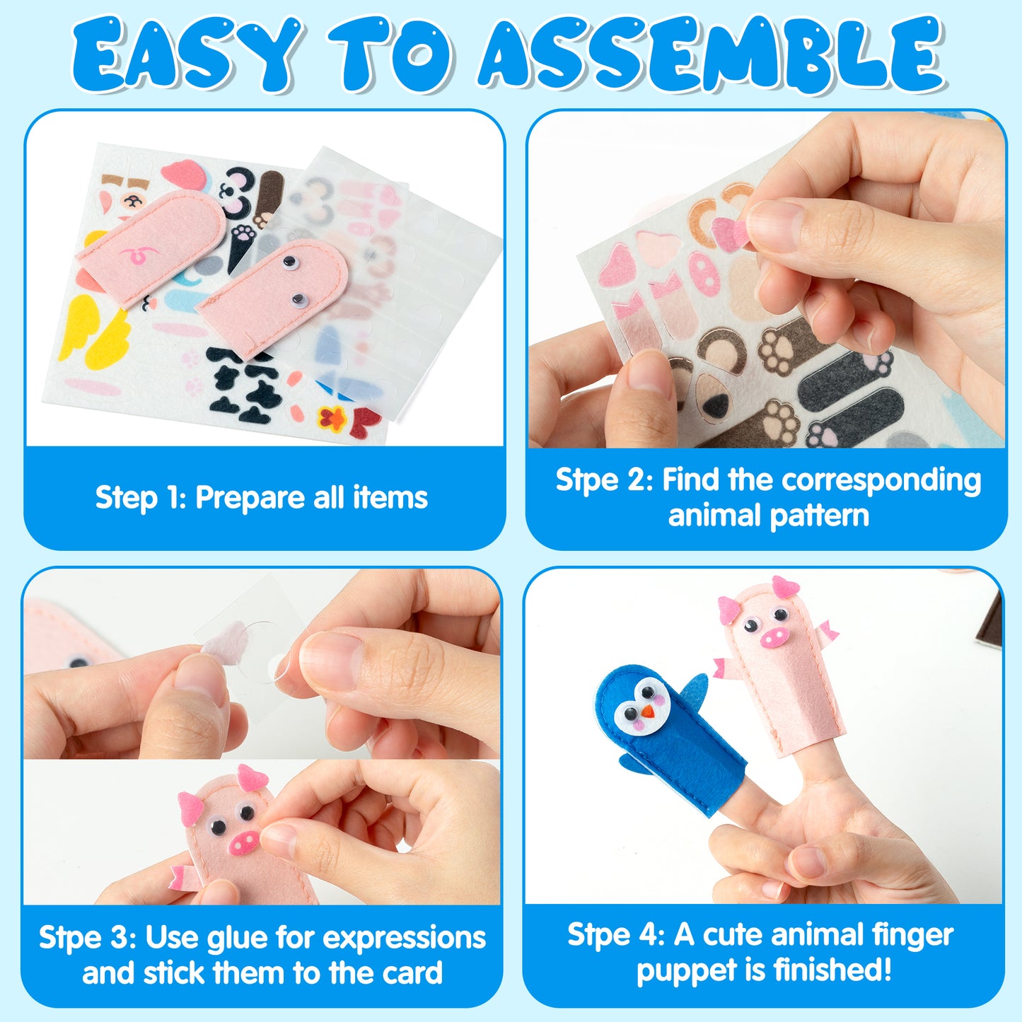 COcnny Animal Finger Puppets Crafts - 20pcs DIY Farm Felt Hand Puppet Making Kit for Kids, Make Your Own Art Fingers Puppet Story Telling Toy, Animals Role Play for Boys Girls Toddles School Birthday