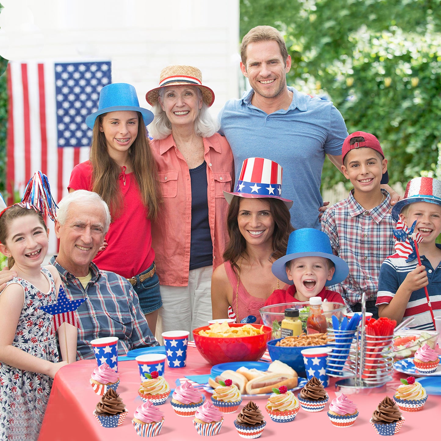 COcnny Patriotic Mini Cupcake Liner - 600pcs American Flag Baking Cups Muffin Paper Case Cupcake Wrappers for Memorial Day, July 4th Cake Chocolate Candy Wrap Supplies for Independence Day(10 Styles)