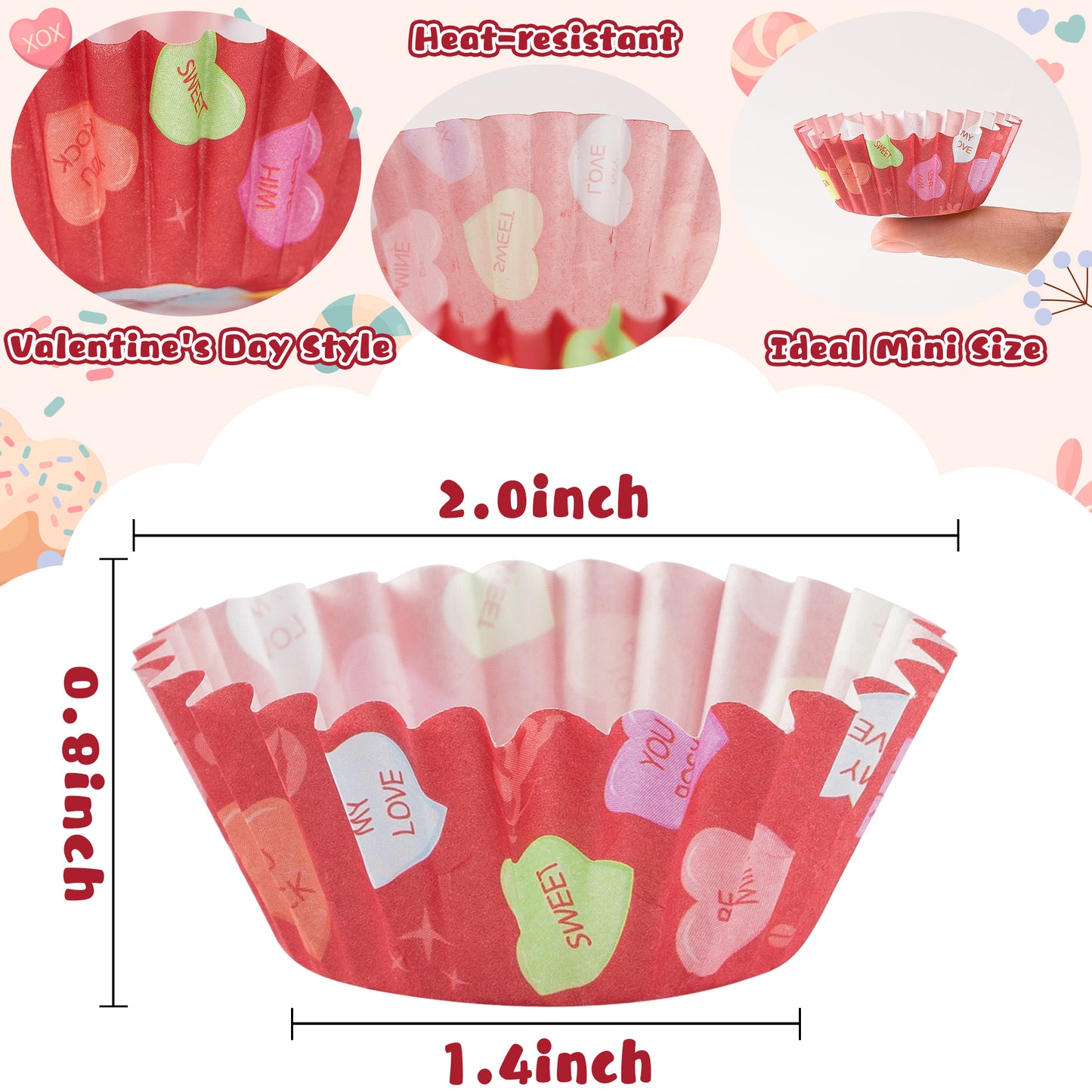 COcnny 600pcs Valentine’s Day Mini Cupcake Paper Liners, Happy Valentines Baking Cups Supplies, Conversation Talk Muffin Case Cupcake Wrapper, Heart Love Cake Wrap Making for Valentine Party (2 Style)