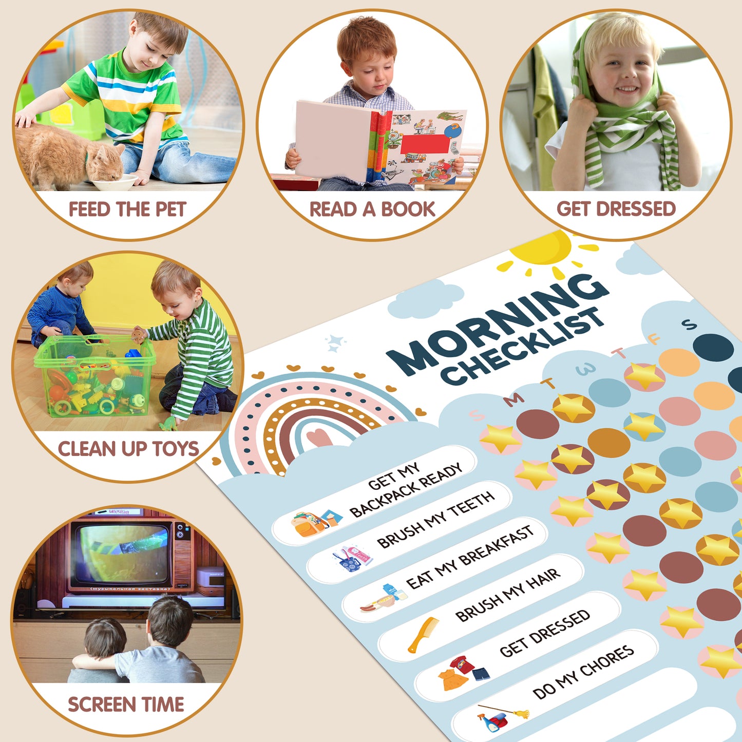 COcnny 154pcs Boho Morning Bedtime Routine Chart for Toddler Kids, Magnetic Daily  Visual Schedule Board at Home, Dry Erase Rainbow Themed Daily Chore Morning and Night Routine Checklist Reward Chart