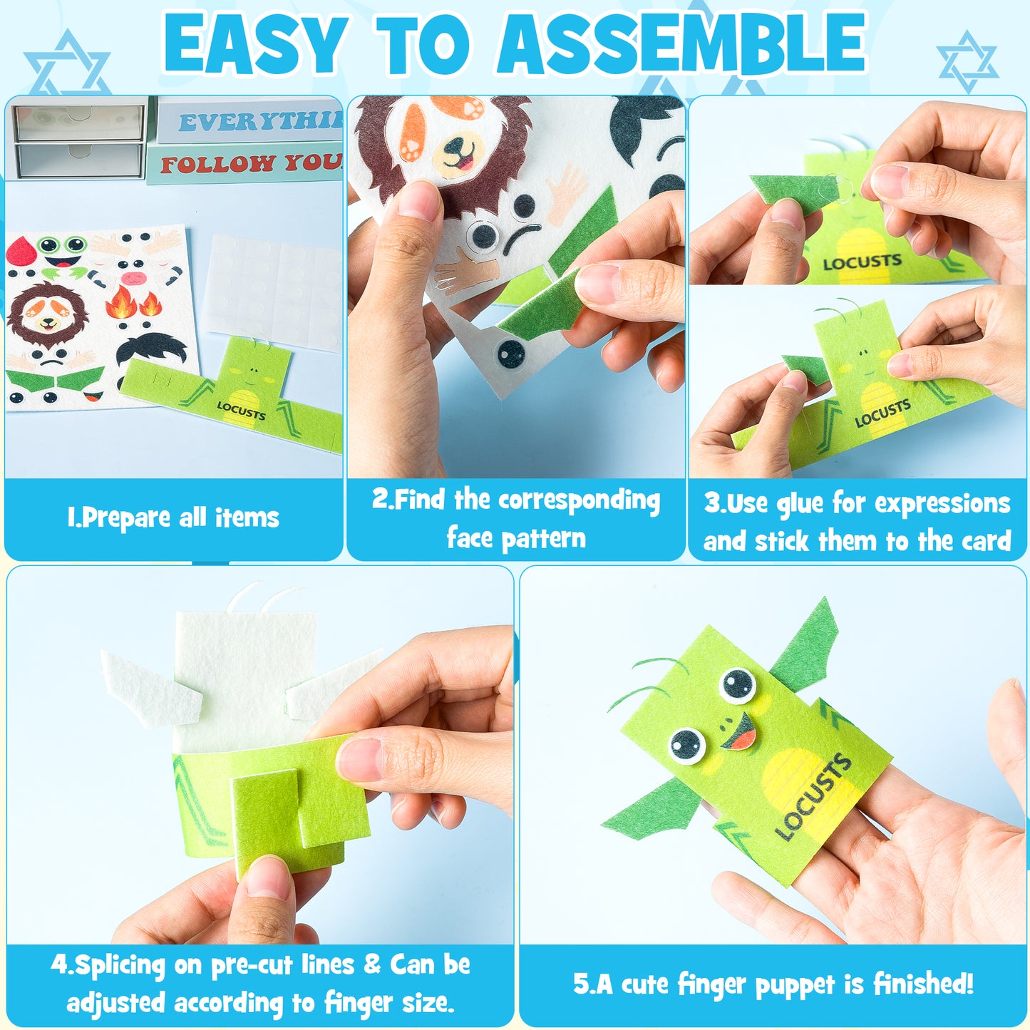 COcnny Ten Plague Finger Puppets - 30pcs Passover Felt Hand Puppet Making Kit, Make Your Own Fingers Puppets Toy for Kids, Religious Story Time Jewish Pesach Seder Passover Christian Party Supplies