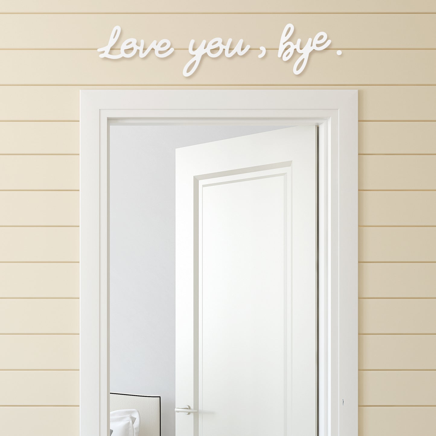 COcnny Love You Bye Sign - 7pcs Love Art Wood Letter Home Wall Decor, Boho Wooden Leave Sign Decoration Include Double-sided Glue for Hallway Door Entryway, Express Love Gift for Family Friend (White)