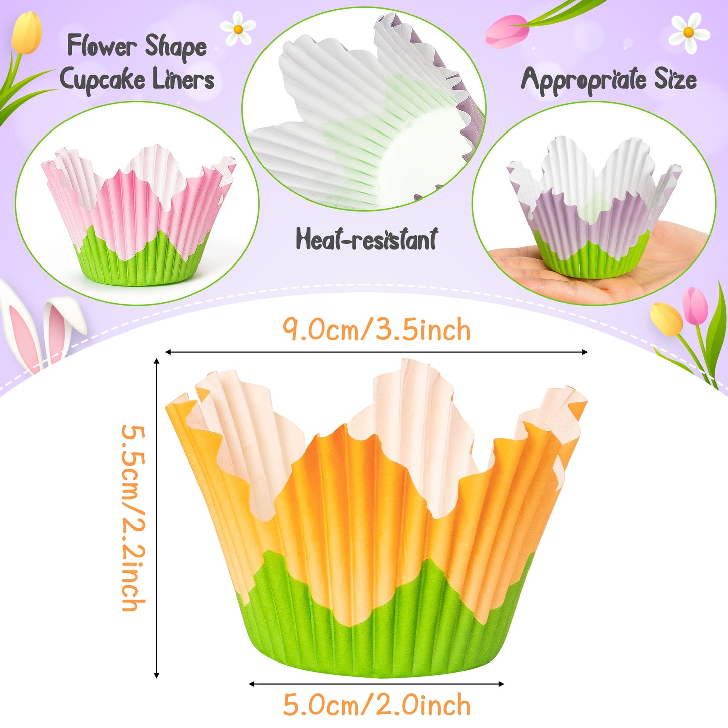 COcnny Flower Cupcake Paper Liner - 300pcs Easter Baking Cups Muffin Cupcakes Wrappers, Spring Lavender Tulip Cake Chocolate Candy Wrap Making Supplies for Spring Birthday Baby Shower Party (6 Styles)