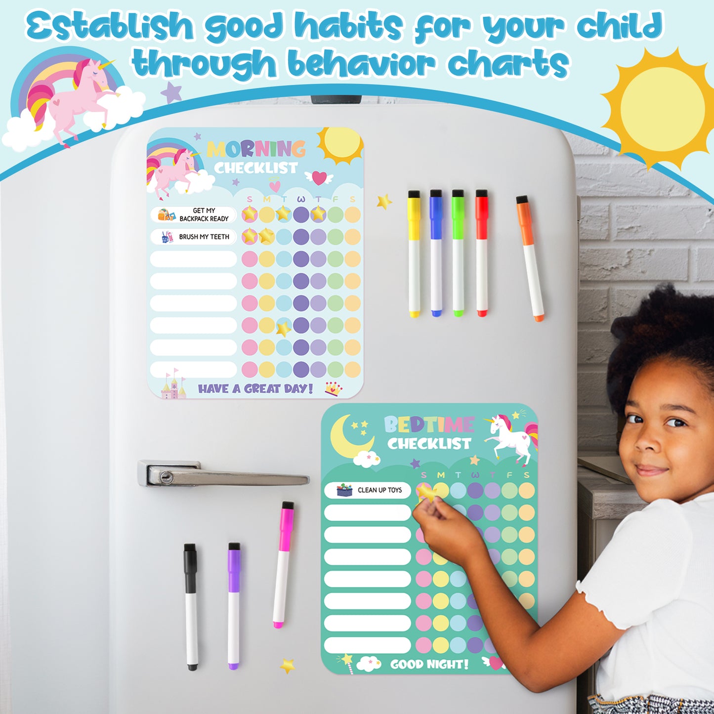 COcnny 154pcs Unicorn Morning Bedtime Routine Chart for Toddler Kids, Magnetic Daily  Visual Schedule Board at Home, Dry Erase Daily Chore Morning and Night Routine Checklist Reward Chart