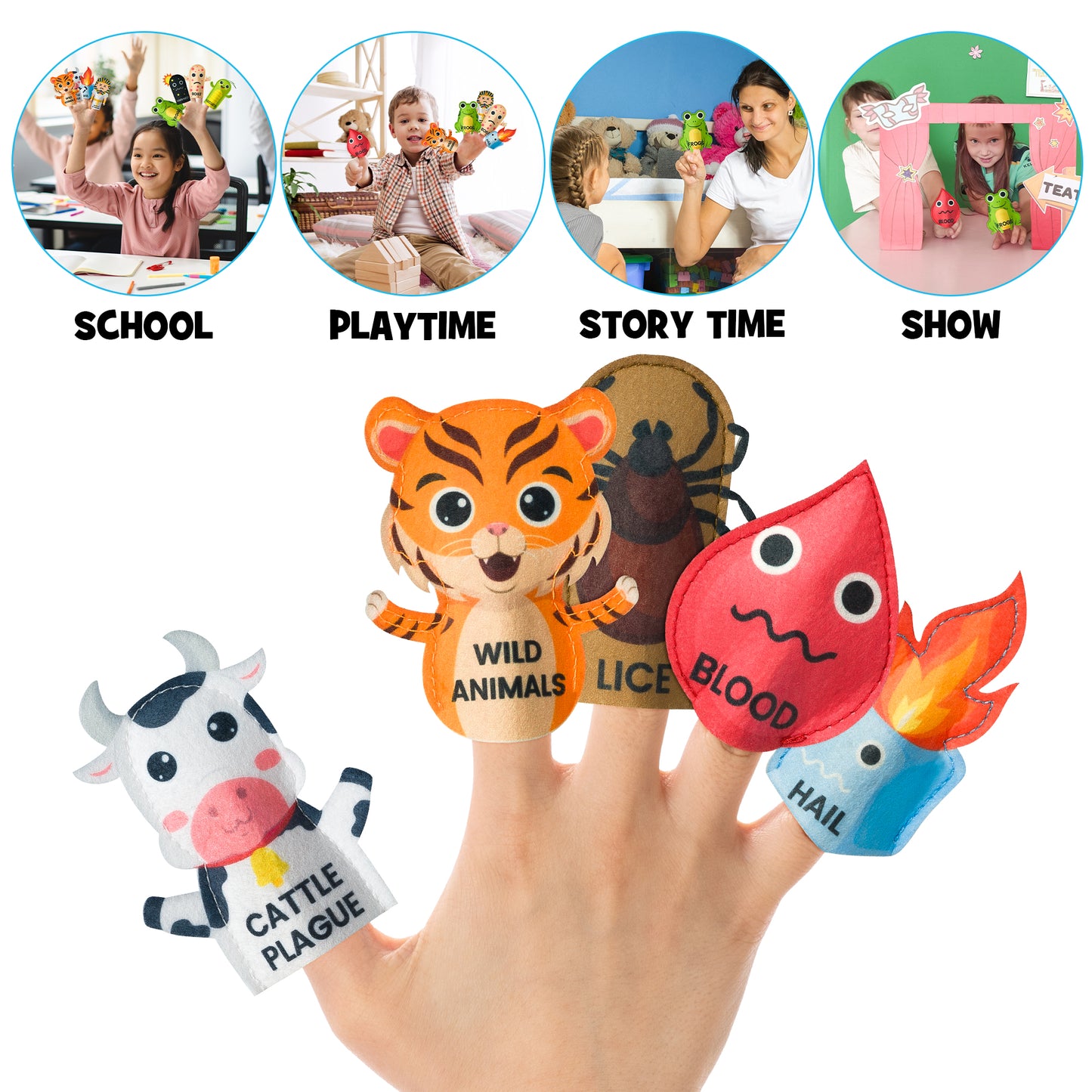 COcnny Passover Plague Finger Puppets - 30pcs Ten Plagues Felt Finger Puppet Making Kit for Kids, Make Your Own Hand Puppet for Jewish Pesach Seder, Passover Finger Toy Party Supplies (10 Styles)