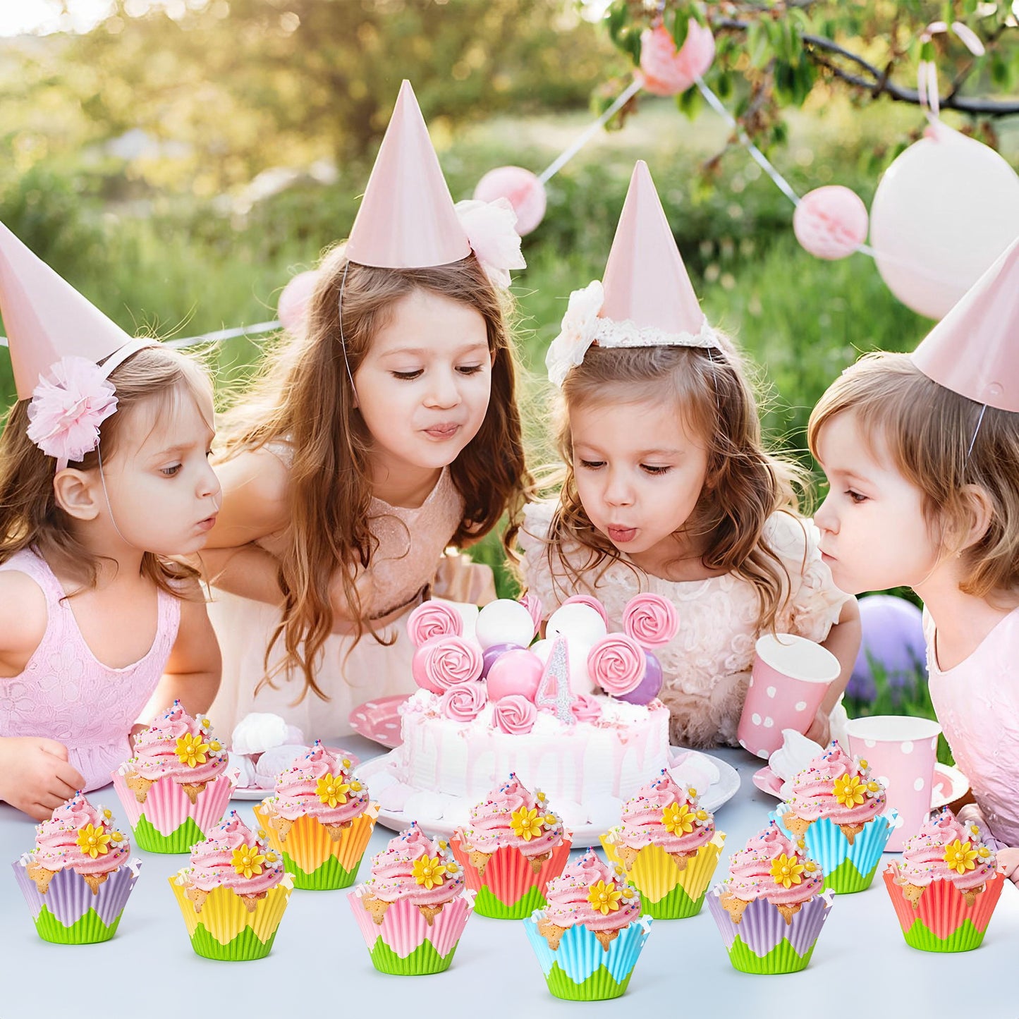 COcnny Flower Cupcake Paper Liner - 300pcs Easter Baking Cups Muffin Cupcakes Wrappers, Spring Lavender Tulip Cake Chocolate Candy Wrap Making Supplies for Spring Birthday Baby Shower Party (6 Styles)
