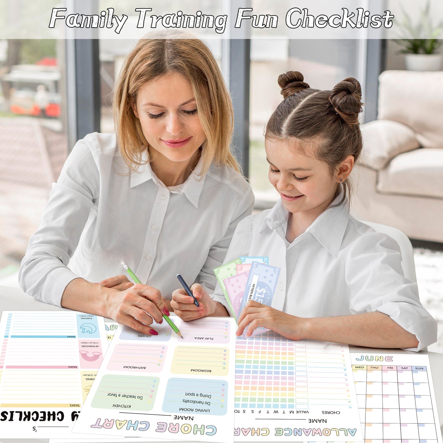 COcnny Kids Chore Reward Charts - 201pcs Good Behavior Reward System Bucks List, Prop Play Money Screen Time Routine Chart, Weekly Monthly Chores Token Daily Checklist Task Schedule for Home Classroom