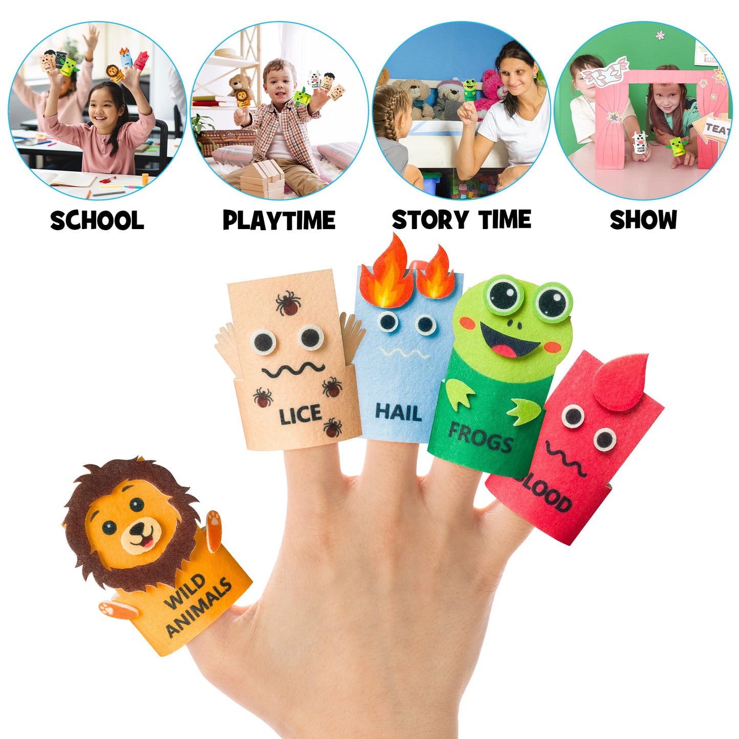 COcnny Ten Plague Finger Puppets - 30pcs Passover Felt Hand Puppet Making Kit, Make Your Own Fingers Puppets Toy for Kids, Religious Story Time Jewish Pesach Seder Passover Christian Party Supplies