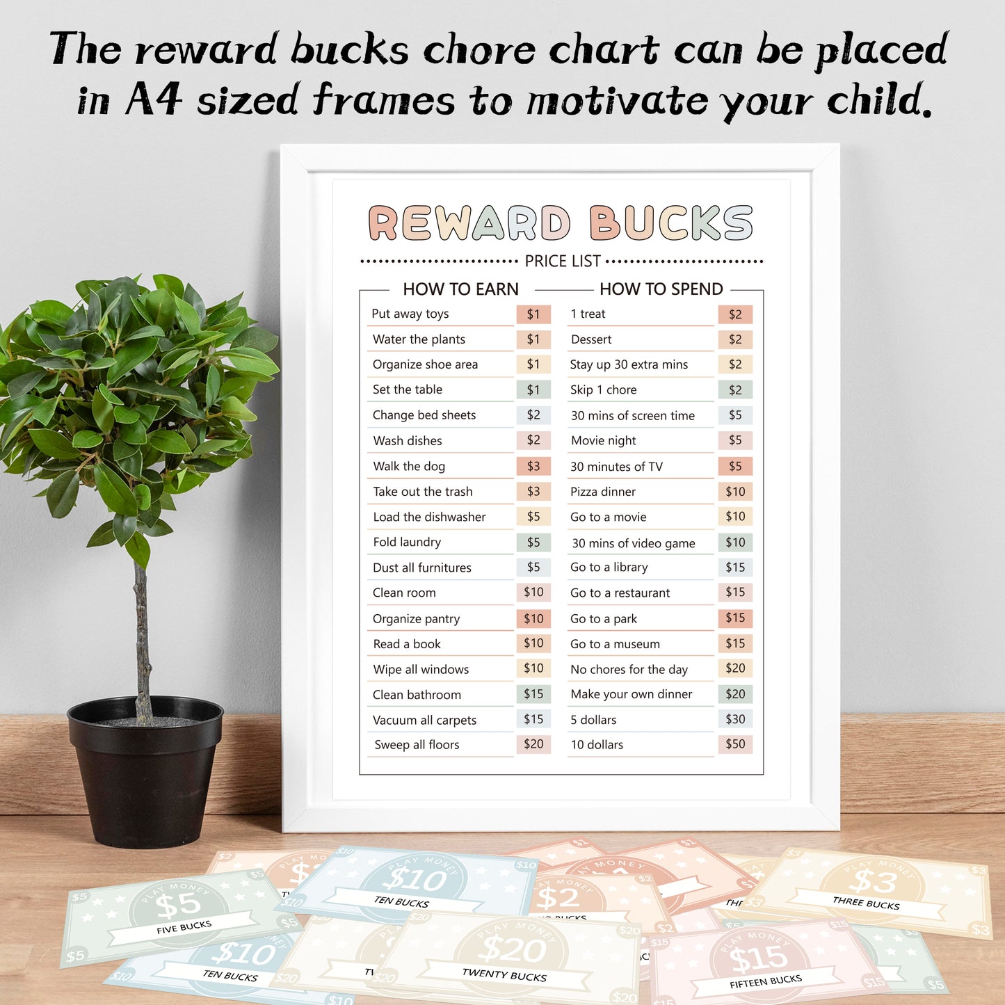 COcnny Kids Reward Bucks Charts - 633pcs Good Behavior Reward System Chore Chart Bucks List, Prop Play Money Routine Chart Financial Literacy Board Lists Task Schedule Home Visual for Toddles Boy Girl