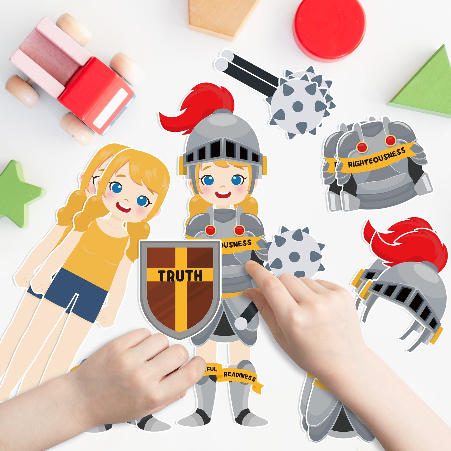 COcnny 42pcs Armor of God Cutouts Craft Kit for Kids, Sunday School Art Crafts DIY Games, Religious Vacation Bible Verse Stickers, Christian Home Classroom Teacher Reward Medieval Party Decorations