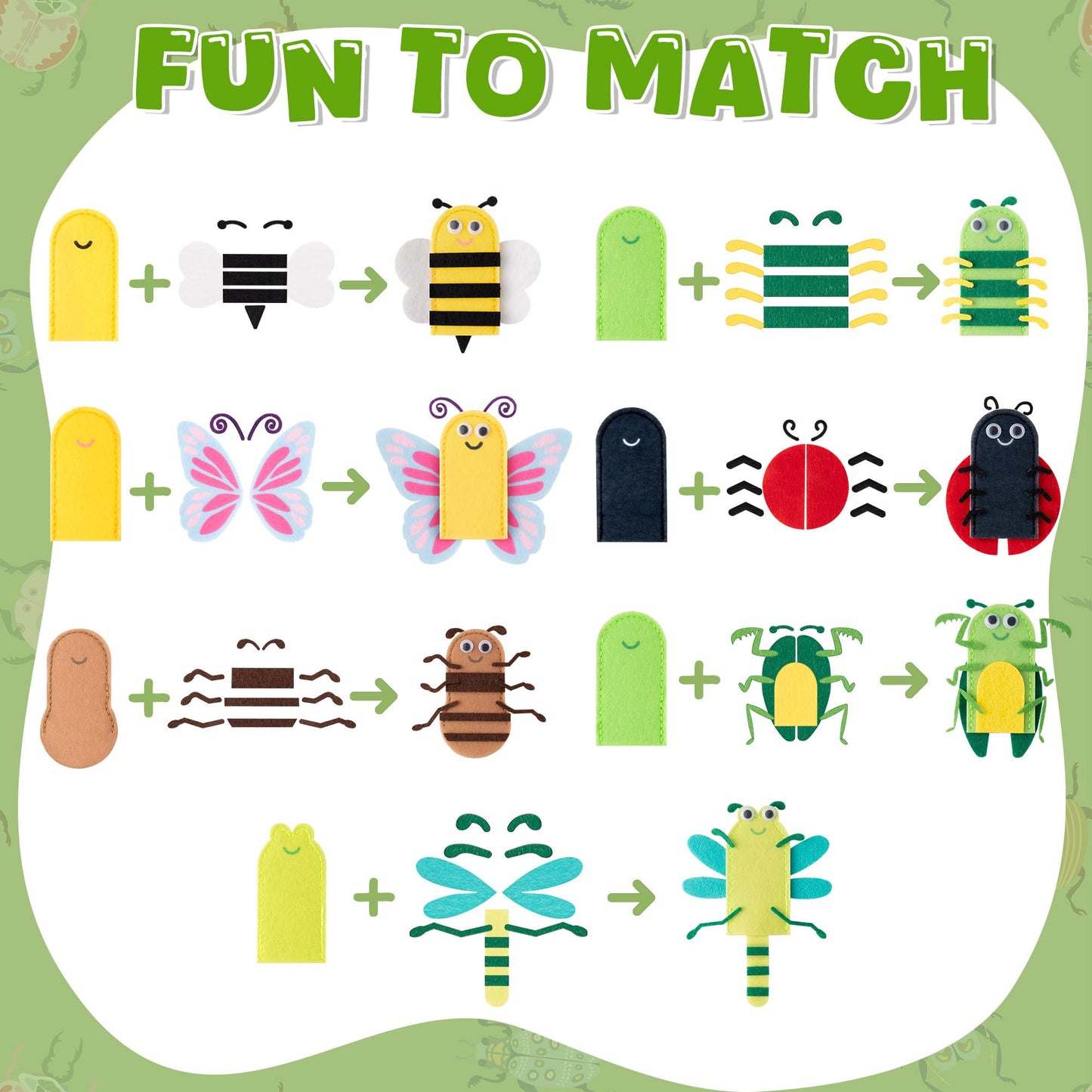 COcnny Insect Finger Puppets Craft - 21pcs DIY Bugs Felt Hand Puppet Toy Making Kit for Toddlers Kids Ages 3 4-8, Make Your Own Story Telling Role Playing, Spring Party Classroom School Art Supplies