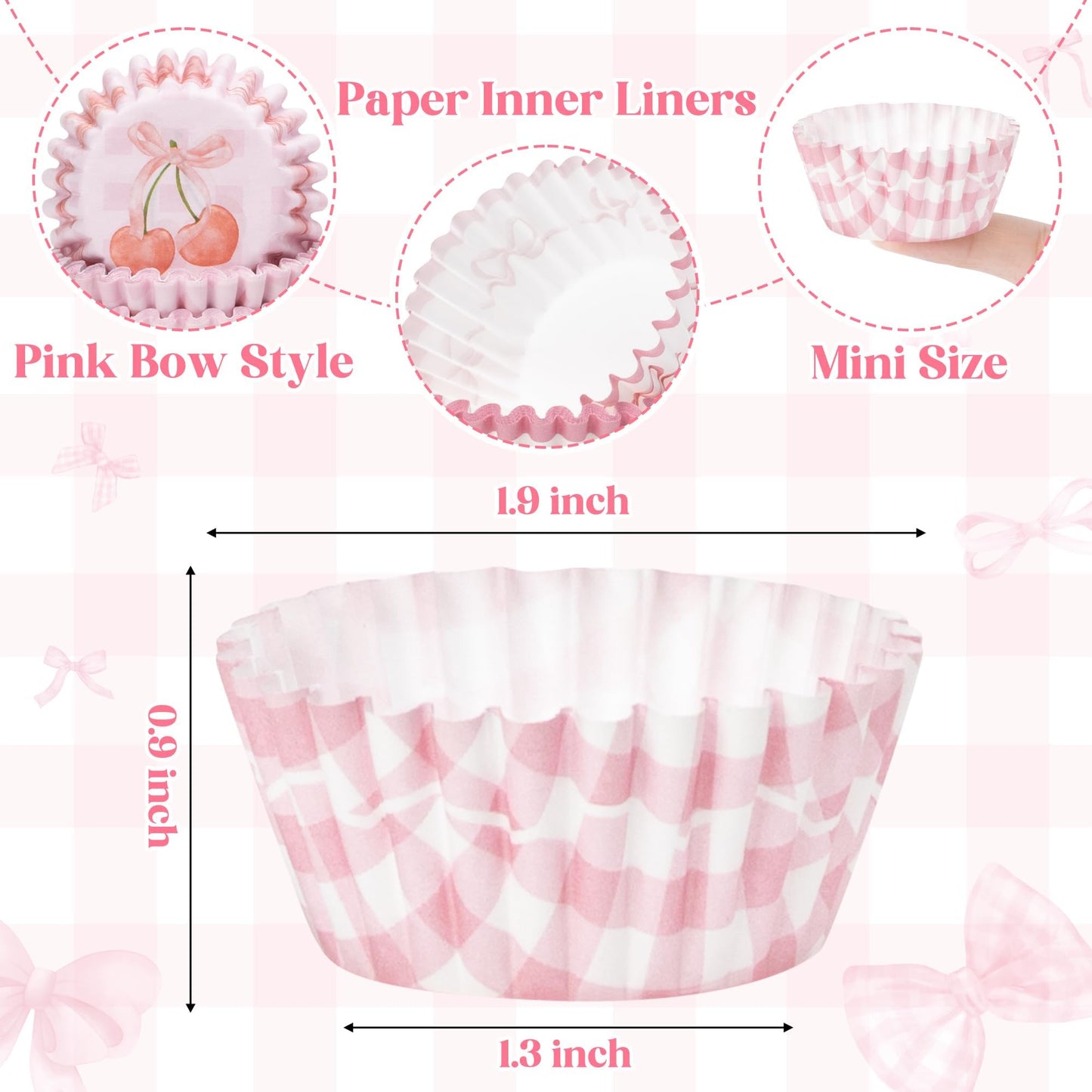 COcnny Bow Mini Cupcake Liners - 600pcs Pink Bowknot Baking Cups Muffin Paper Cupcakes Wrappers for Birthday, Candy Cake Chocolate Wrap Making Supplies for Baby Shower Wedding Bachelorette Party
