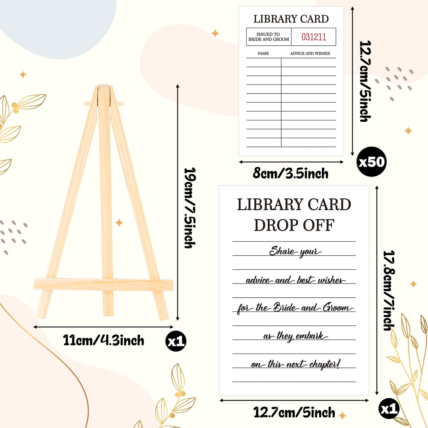 COcnny Wedding Advice and Wishes Cards - 52pcs Library Cards with Display Stand, Guest Book Alternative for Bride Groom, Mr and Mrs, Wedding Congratulations, Bridal Shower, Engagement Party