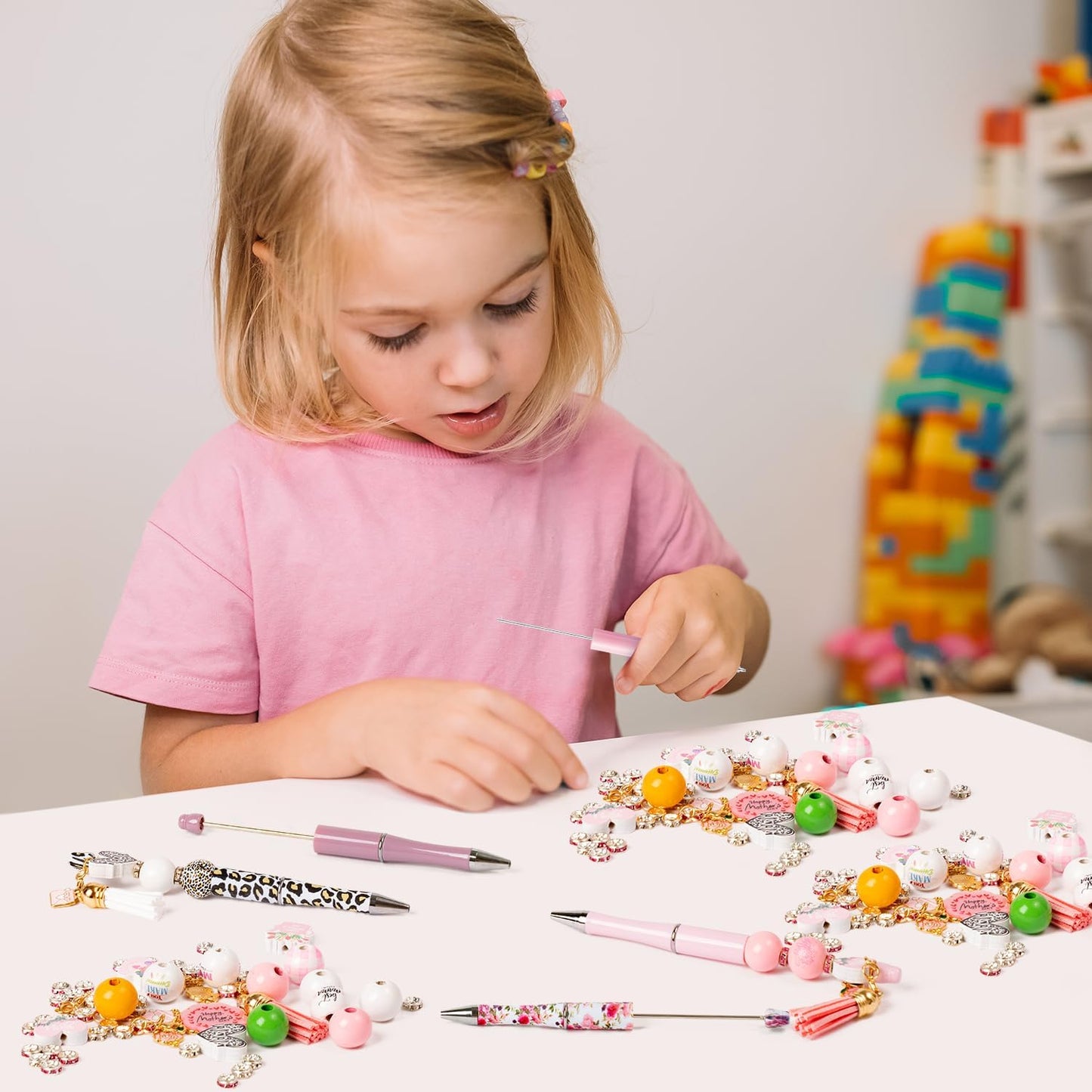 COcnny Mothers Day Beadable Pens - 12 Set Floral DIY Ballpoint Pen Making Kit with Bead Craft, Mother’s Day Party Flower Beaded Pen Bulk Charm Tassel Supplies for Women School Students Gift