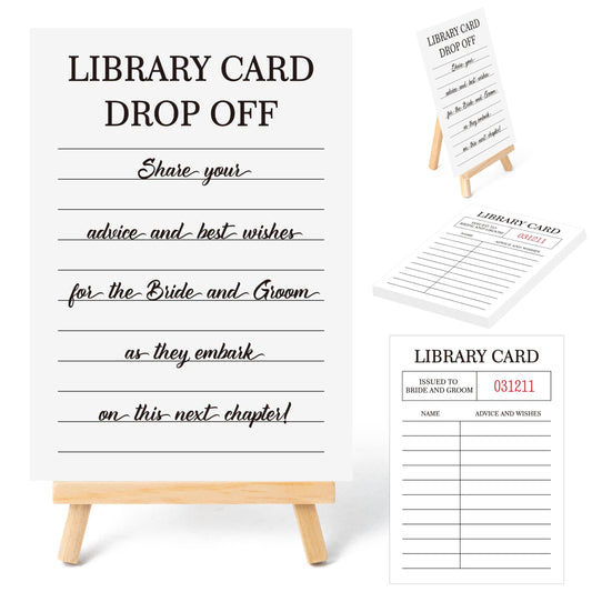 COcnny Wedding Advice and Wishes Cards - 52pcs Library Cards with Display Stand, Guest Book Alternative for Bride Groom, Mr and Mrs, Wedding Congratulations, Bridal Shower, Engagement Party