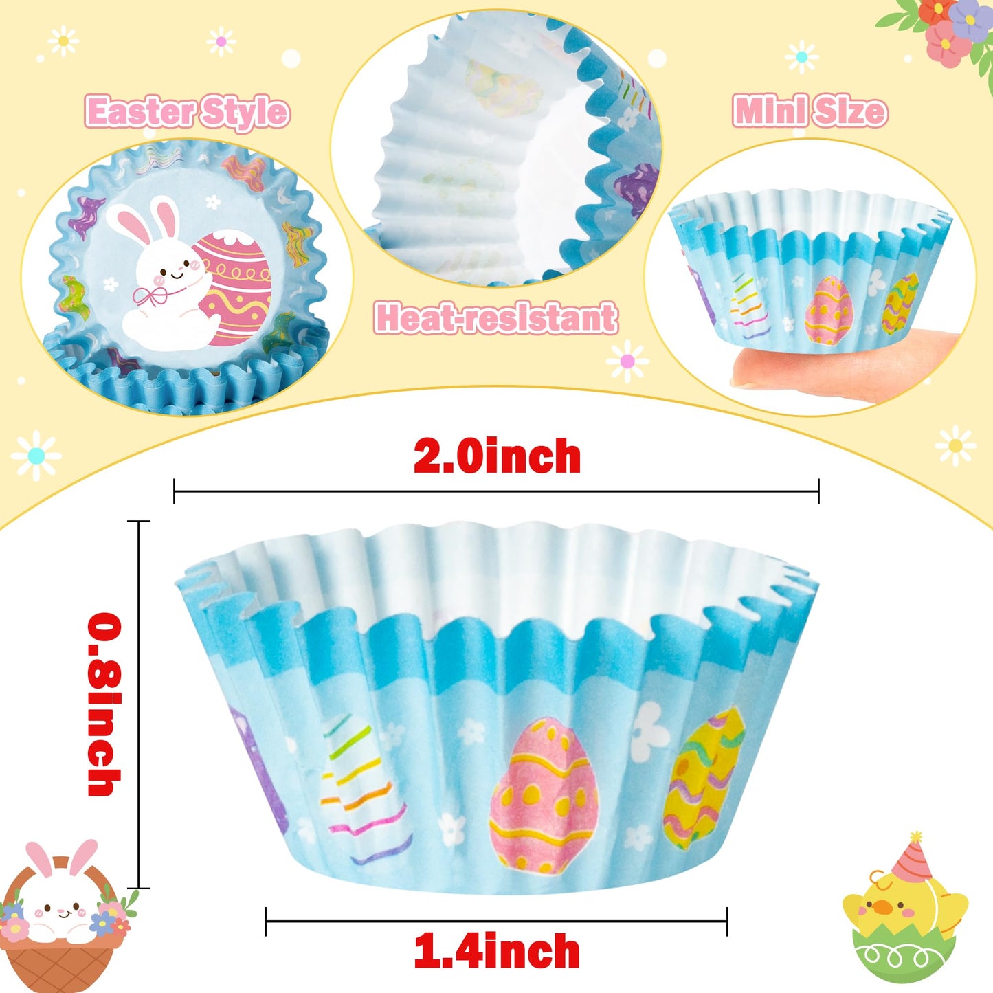 COcnny Easter Mini Cupcake Liners - 800pcs Happy Easter Baking Cups Muffin Paper Cupcakes Wrappers, Bunny Chick Egg Chocolate Cake Candy Wrap Making Supplies for Spring Birthday Party (10 Styles)