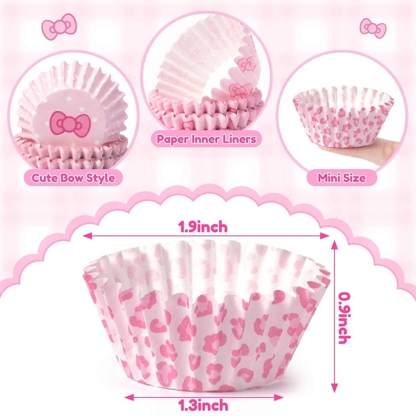 COcnny Pink Mini Cupcake Liners - 600pcs Pink Bow Baking Cups Muffin Paper Cupcakes Wrappers for Birthday, Cute Cat Candy Cake Chocolate Wrap Making Supplies for Baby Shower Wedding Bachelorette Party