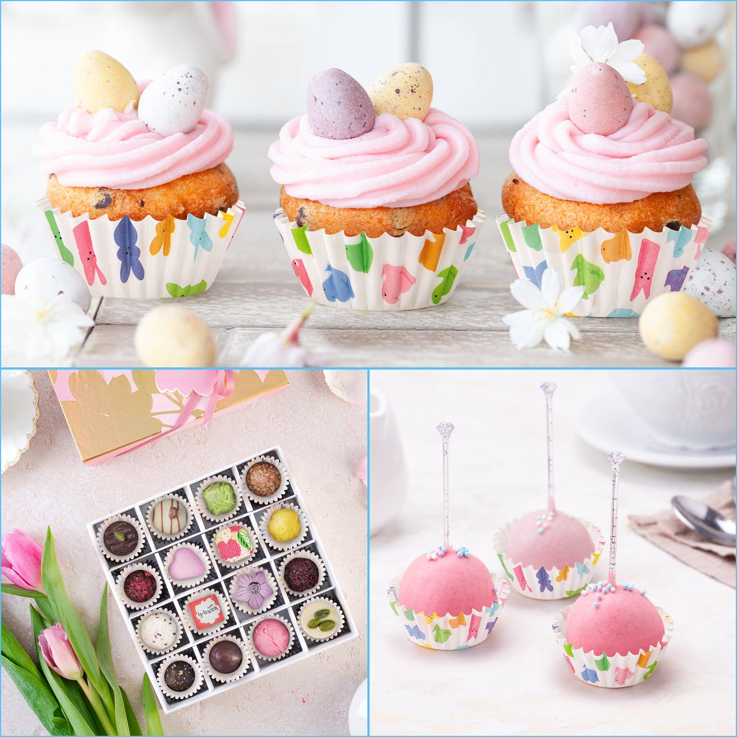 COcnny 600pcs Easter Mini Cupcake Paper Liners, Happy Easter Baking Cups Muffin Case Cupcakes Wrappers, Peeps Chick Bunny Cake Chocolate Candy Wrap Making Supplies for Spring Birthday Party (6 Styles)