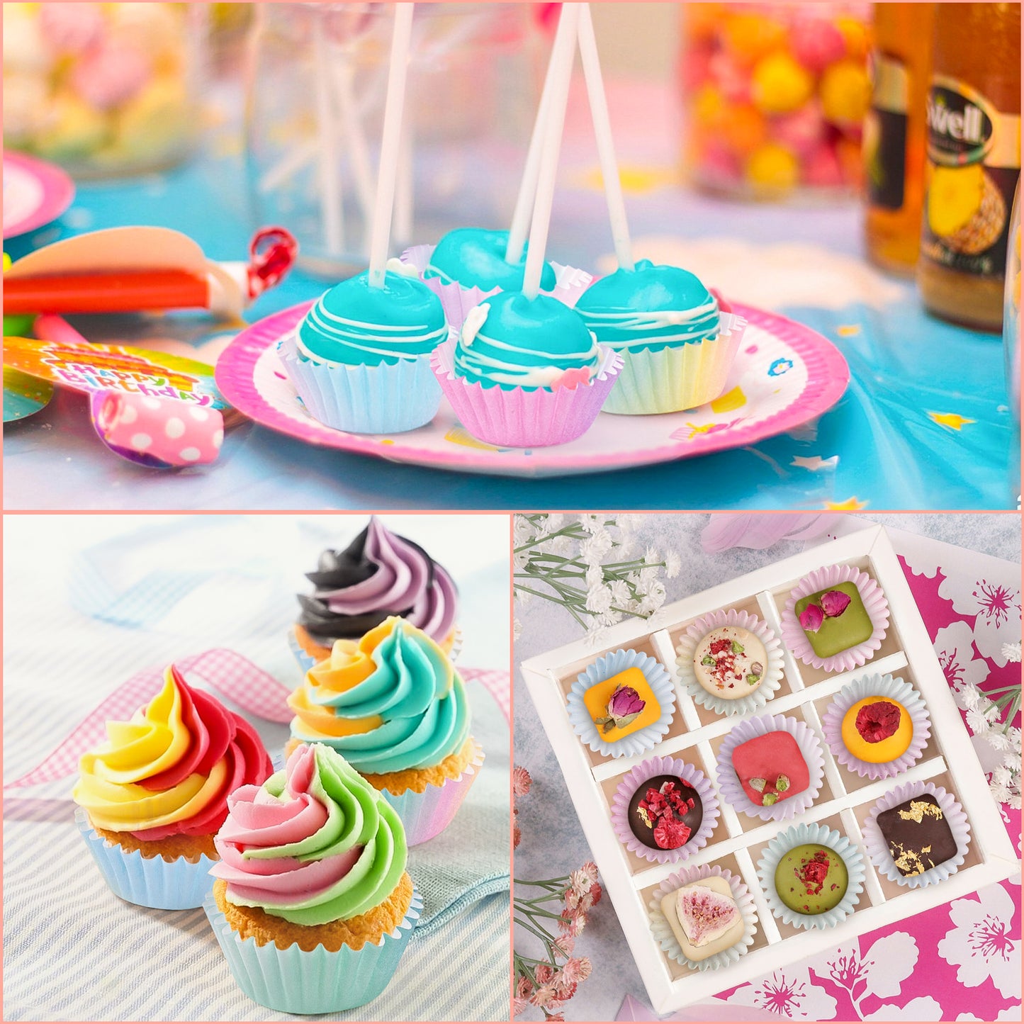 COcnny 600pcs Mini Cupcake Paper Liners, Pink Blue Purple Gradient Baking Cups Muffin Paper Case Cupcakes Wrappers for Baby Shower, Cake Chocolate Candy Wrap Supplies for Birthday Wedding (10 Styles)