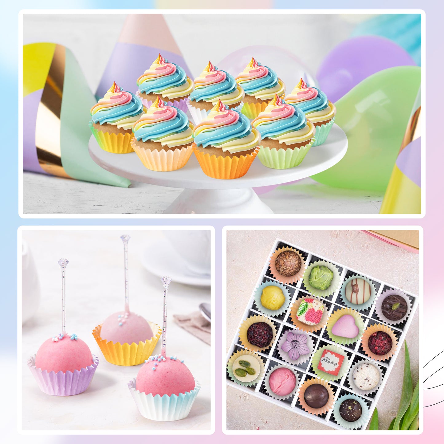 COcnny Mini Cupcake Paper Liner - 600pcs Orange Blue Green Gradient Baking Cups Muffin Paper Case Cupcake Wrappers for Baby Shower, Cake Chocolate Candy Wrap Supplies for Birthday Wedding (10 Styles)