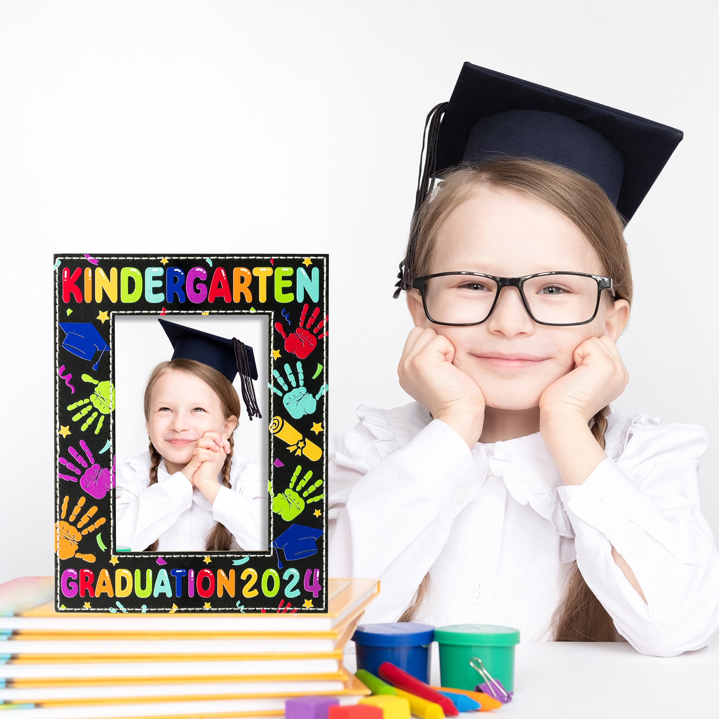 COcnny Kindergarten Graduation Photo Frame - 2024 Preschool Nursery Graduation Decorations, Congratulations Kindergarten Grad Gifts Picture Frame Decor, Graduation Party Supplies for Kids (6” x 4”)