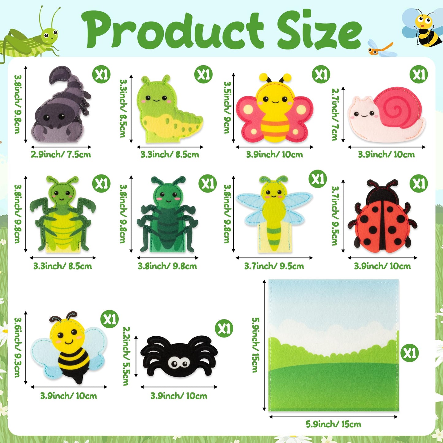 COcnny Insect Finger Puppets Craft - 11pcs Bugs Felt Finger Puppet with Storage Bag Set Making Crafts Kit for Kids, Make Your Own Story Telling Toys, Animals Role Play for Boys Girls Toddles Ages 3-8