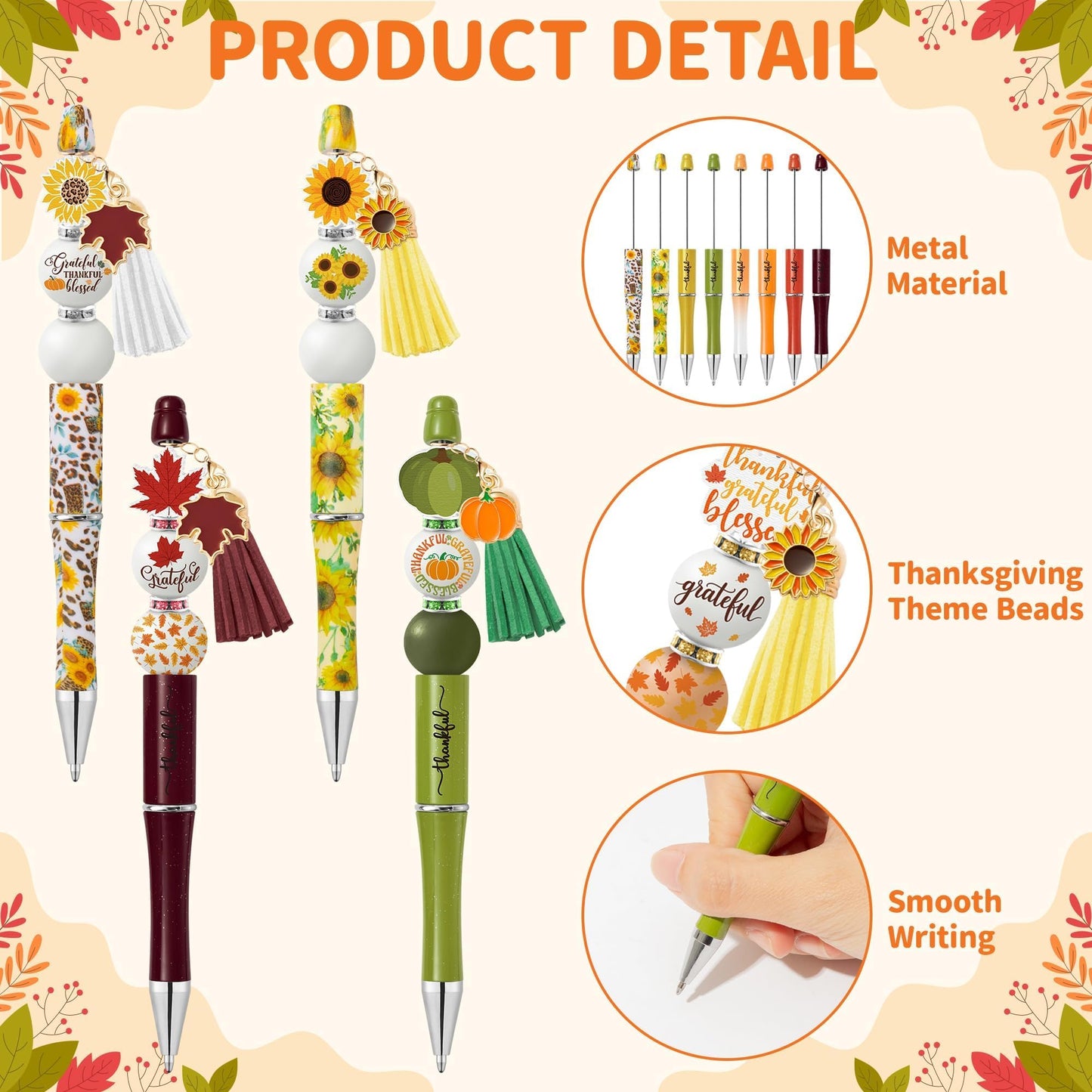 COcnny Fall Religious Beadable Pens - 14 Set Autumn DIY Ballpoint Pen Making Kit with Bead Craft, Thanksgiving Beaded Pen Bulk Charm Tassel Supplies for Party Women School Students Gift