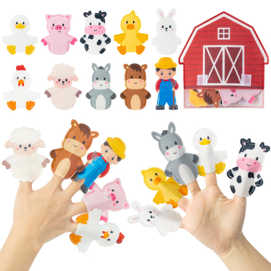 COcnny Farm Animal Finger Puppets - 66pcs Farm Felt Finger Puppet with 6pcs Barn Bag Set Making Crafts Kit for Kids, Make Your Own Story Telling Role Play Toys for Boys Girls Toddles Ages 3 4-8