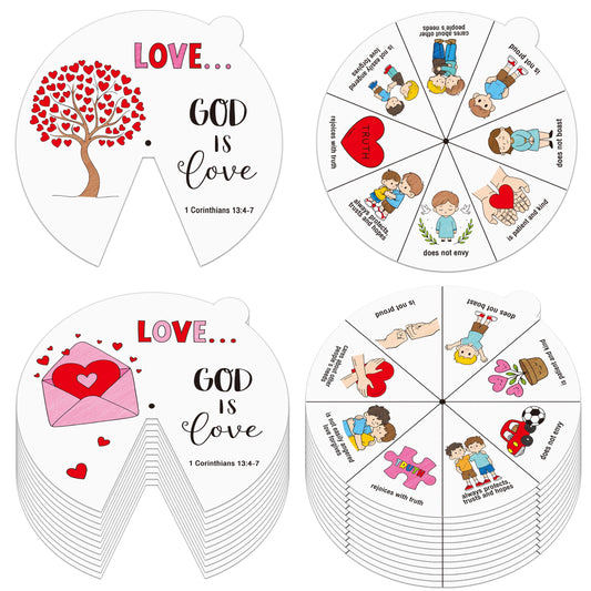 COcnny Christian Coloring Craft for Kids - 24 Set Color Your Own Love Religious Art Cards, DIY Sweet God Bible Wheel Paper for Church Sunday School Classroom VBS Activities