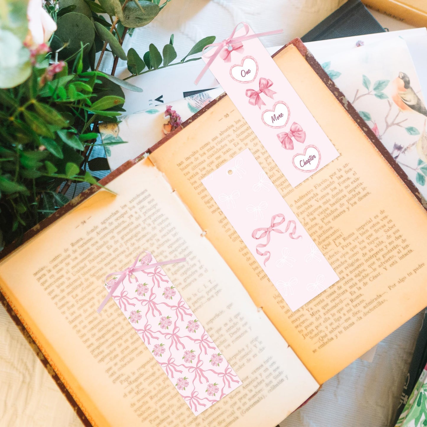 COcnny Pink Bow Bookmarks for Women - Bow Bookmark Bulk for Reading Lovers Gift, Cute Cheery Double Sided Book Mark with Ribbon for Teacher Student Classroom Library Supplies (240pcs)