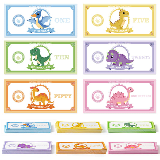 COcnny Dinosaur Play Bucks for Game - 600pcs Dino Paper Money for Party