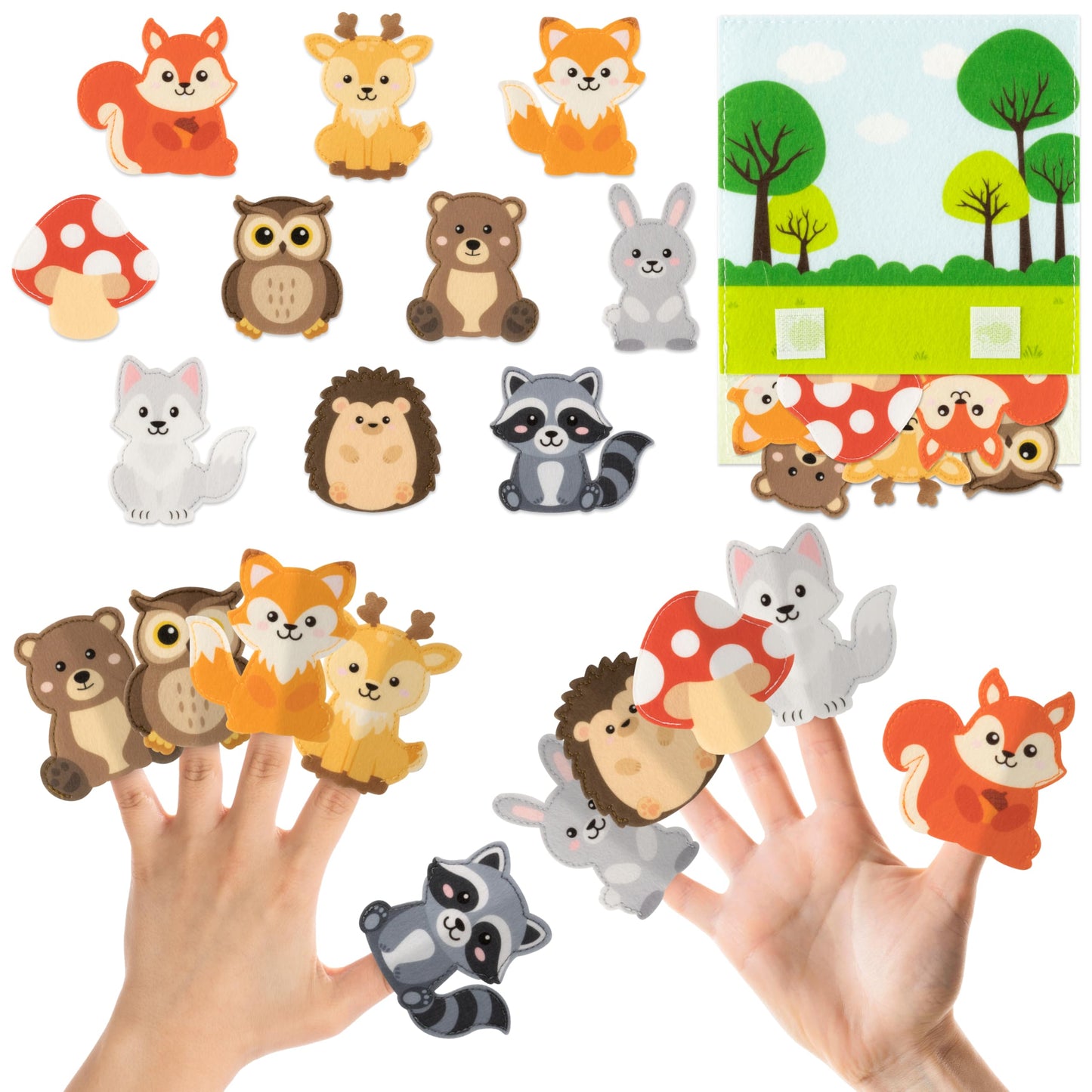 COcnny Woodland Animal Finger Puppets - 11pcs Forest Animal Felt Finger Puppet with Storage Bag Set Making Crafts for Kids, Make Your Own Story Telling Toys, Role Play for Boys Girls Toddles Ages 3-8