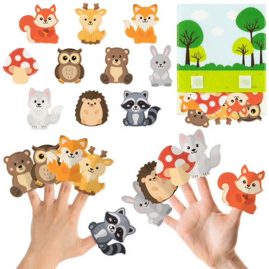 COcnny Woodland Animal Finger Puppets - 11pcs Forest Animal Felt Finger Puppet with Storage Bag Set Making Crafts for Kids, Make Your Own Story Telling Toys, Role Play for Boys Girls Toddles Ages 3-8