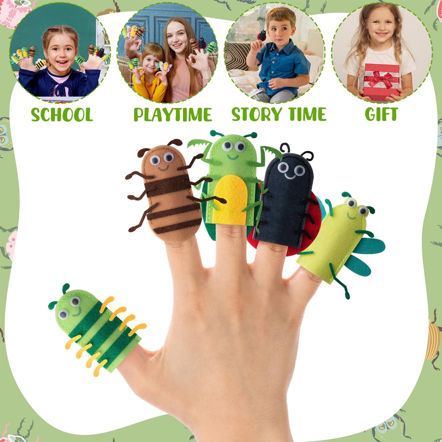 COcnny Insect Finger Puppets Craft - 21pcs DIY Bugs Felt Hand Puppet Toy Making Kit for Toddlers Kids Ages 3 4-8, Make Your Own Story Telling Role Playing, Spring Party Classroom School Art Supplies