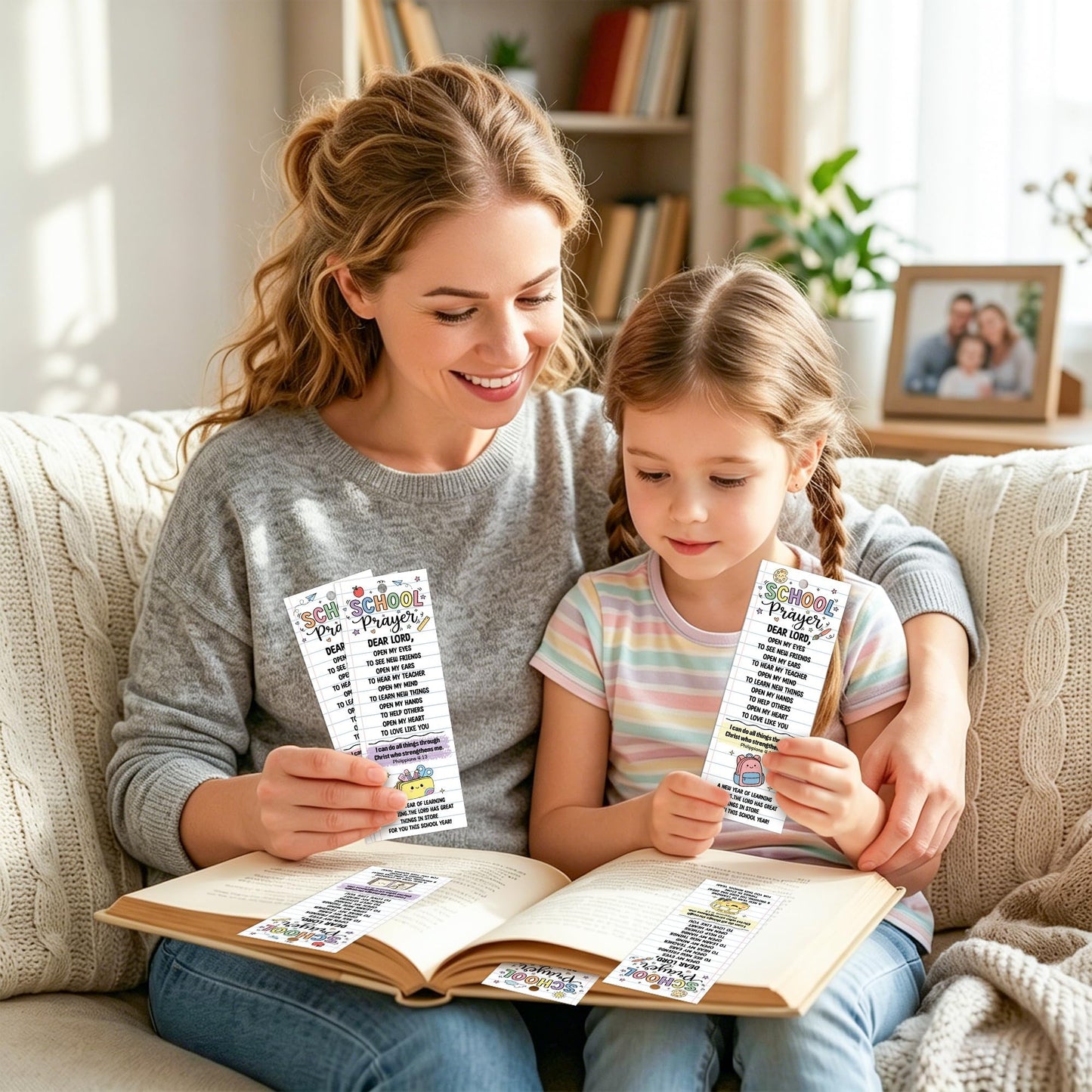 COcnny Back to School Prayer Bookmarks - 120pcs Religious Bookmark Bulk for First Day of School Gift, Inspiration Book Mark with Ribbon for Sunday School Classroom Celebration Event Church Supplies