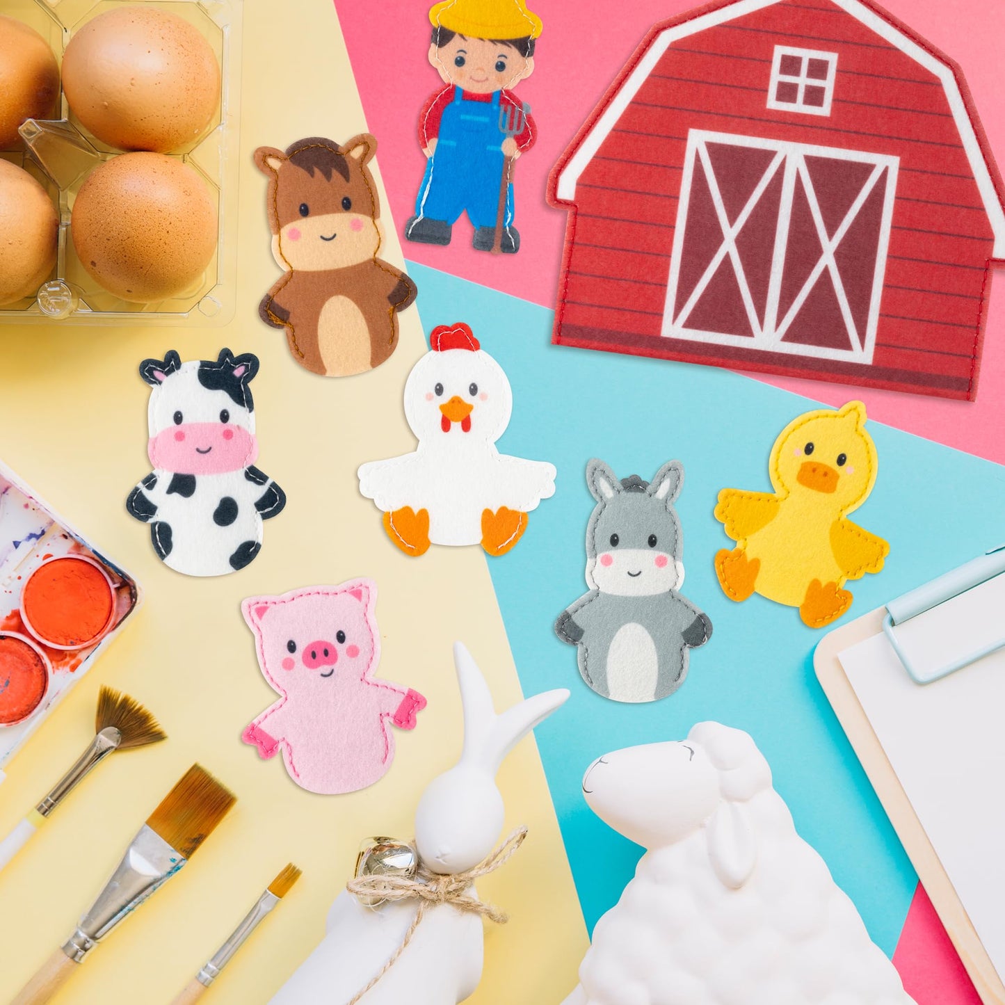 COcnny Farm Animal Finger Puppets - 66pcs Farm Felt Finger Puppet with 6pcs Barn Bag Set Making Crafts Kit for Kids, Make Your Own Story Telling Role Play Toys for Boys Girls Toddles Ages 3 4-8