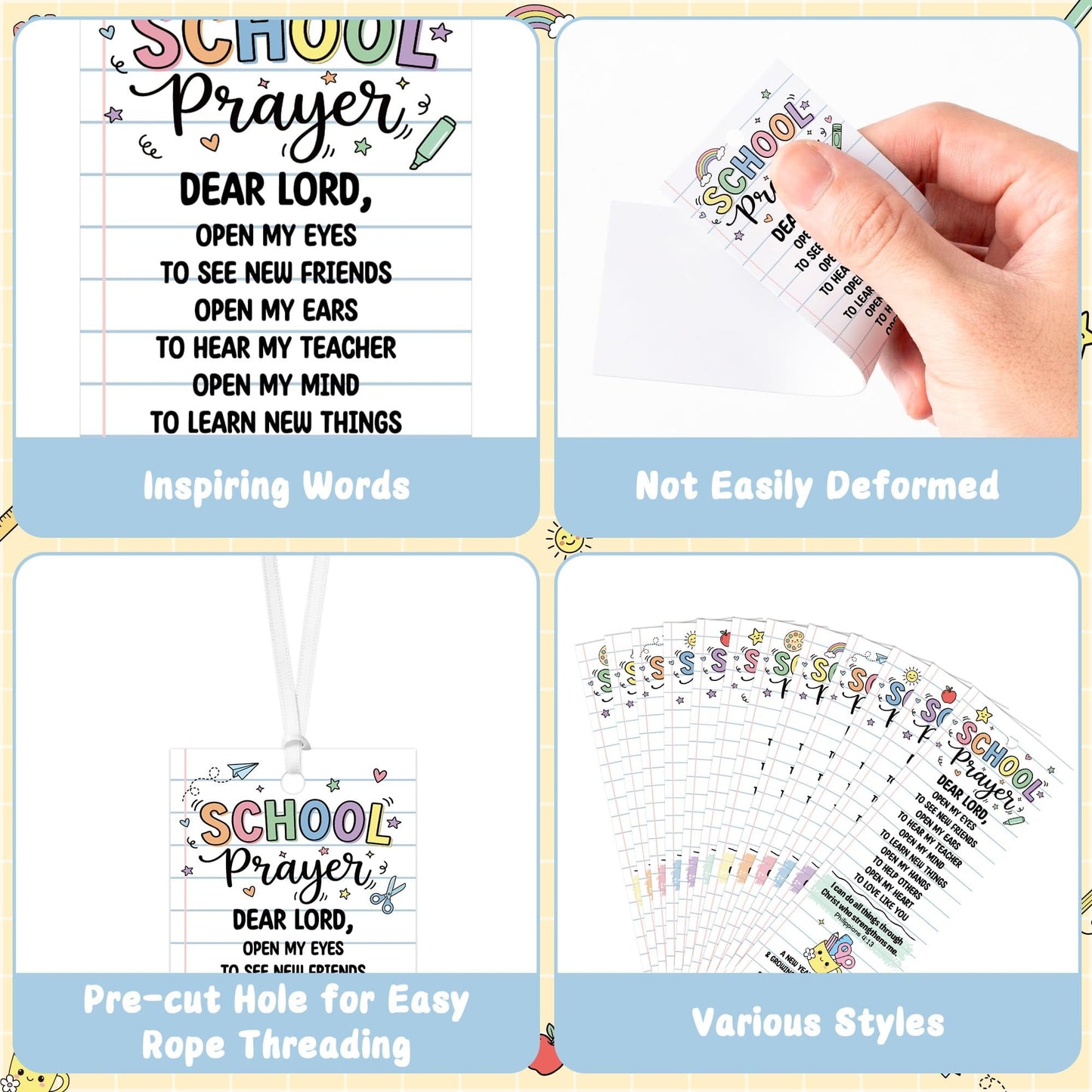 COcnny Back to School Prayer Bookmarks - 240pcs Religious Bookmark Bulk for First Day of School Gift, Inspiration Book Mark with Ribbon for Sunday School Classroom Celebration Event Church Supplies