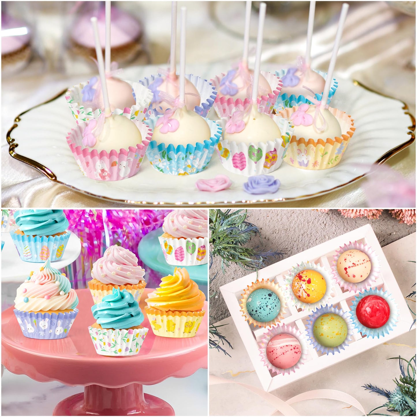 COcnny Easter Mini Cupcake Liners - 800pcs Happy Easter Baking Cups Muffin Paper Cupcakes Wrappers, Bunny Chick Egg Chocolate Cake Candy Wrap Making Supplies for Spring Birthday Party (10 Styles)