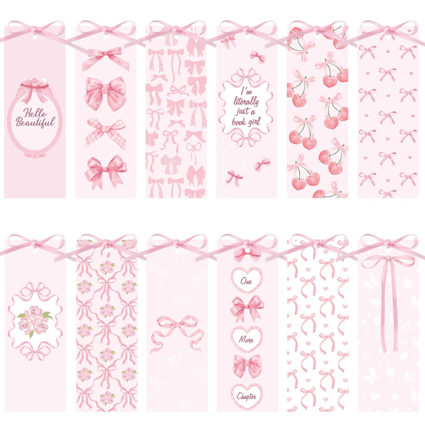 COcnny Pink Bow Bookmarks for Women - Bow Bookmark Bulk for Reading Lovers Gift, Cute Cheery Double Sided Book Mark with Ribbon for Teacher Student Classroom Library Supplies (240pcs)