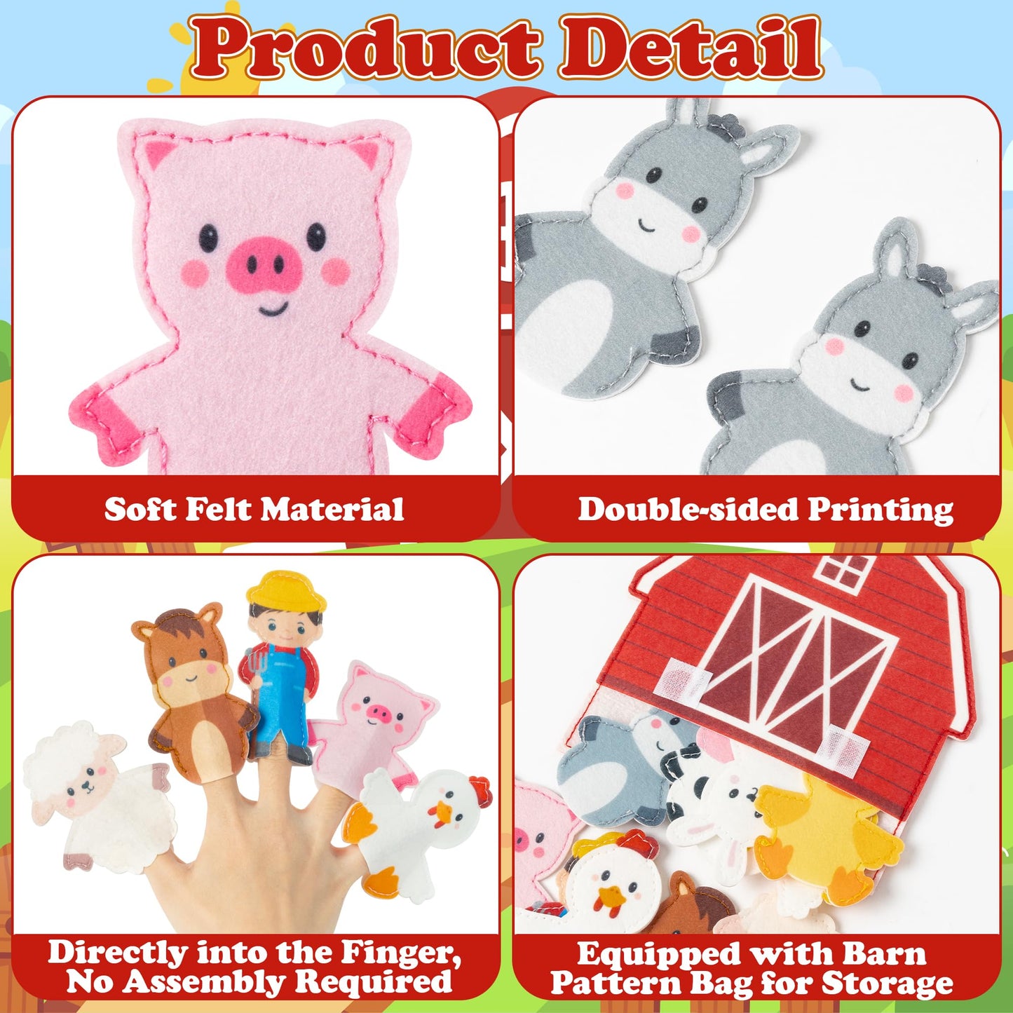 COcnny Farm Animal Finger Puppets - 11pcs Farm Felt Finger Puppet with Barn Bag Set Making Crafts Kit for Kids, Make Your Own Story Telling Toys, Animals Role Play for Boys Girls Toddles Ages 3 4-8
