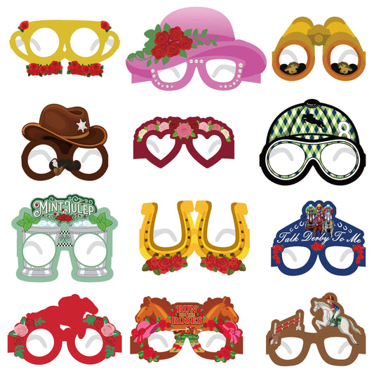 COcnny Derby Day Glasses Decorations - 48pcs Derby Paper Frame Eyeglasses for Horse Racing Competition Party Supplies, Horse Race Sunglasses Photo Props for Birthday Festival Event Celebration Decor