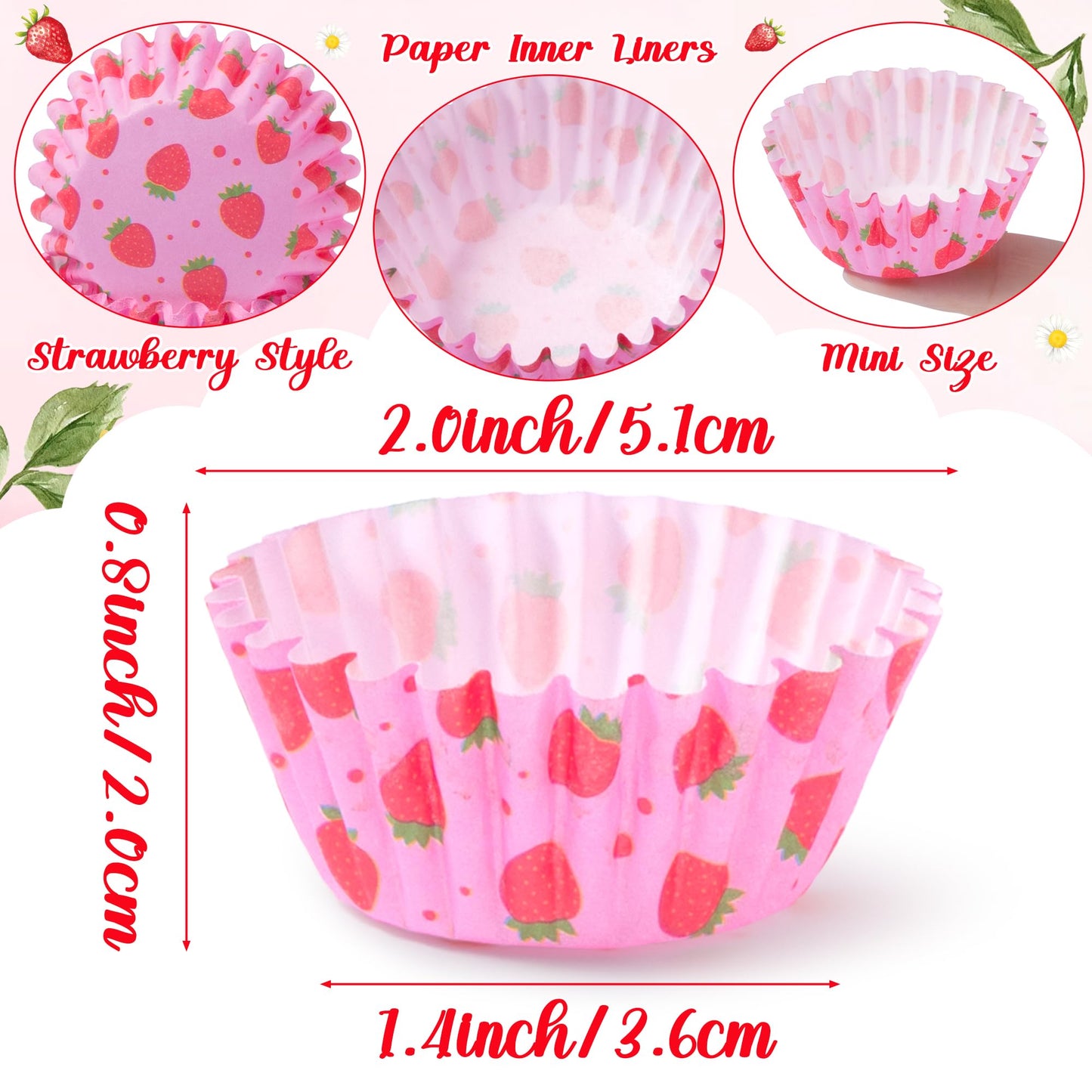 COcnny Strawberry Mini Cupcake Liners - 600pcs Summer Baking Cups Muffin Cupcakes Paper Wrappers, Pink Watermelon Candy Cake Chocolate Wrap Making Supplies for Baby Shower Party Birthday (10 Styles)