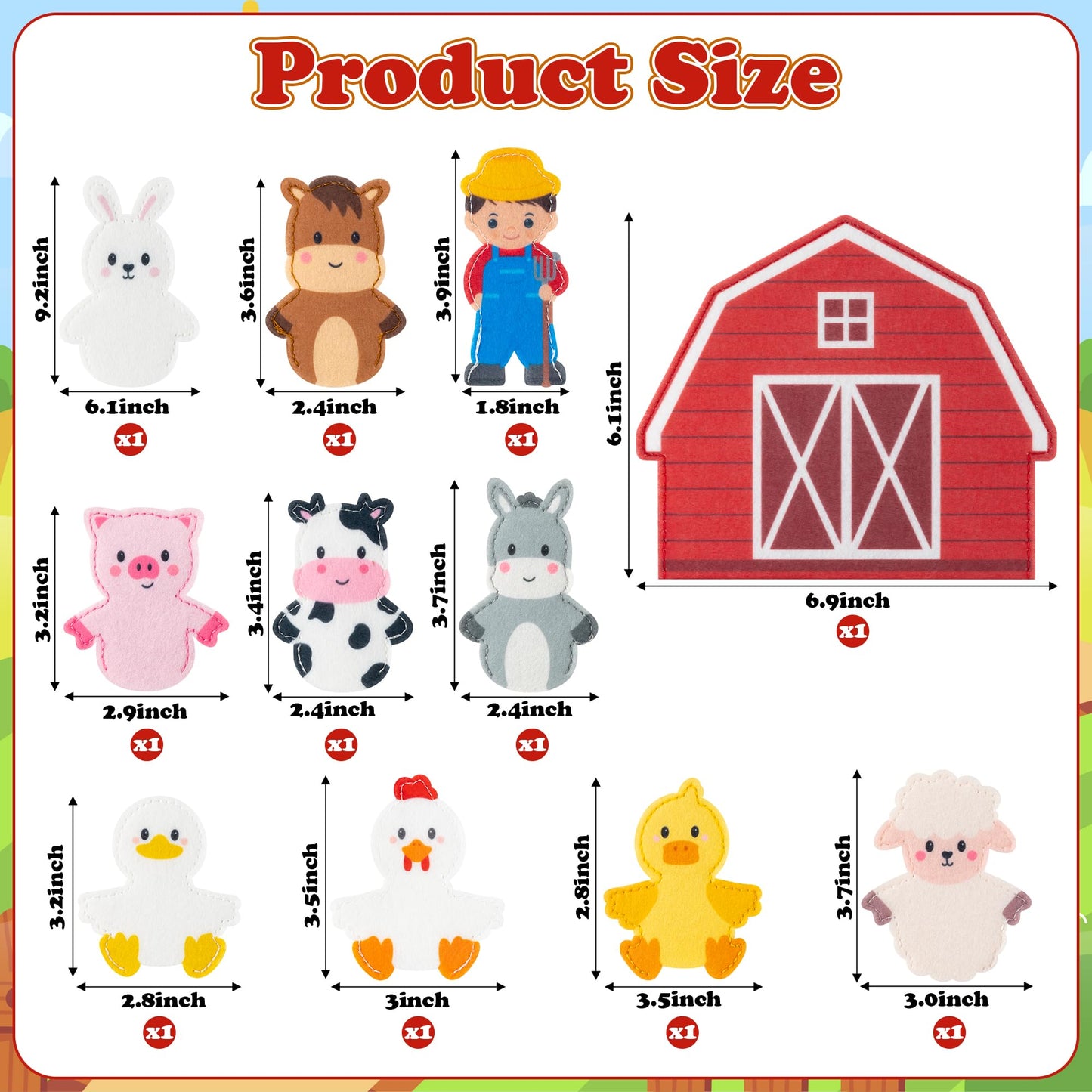 COcnny Farm Animal Finger Puppets - 11pcs Farm Felt Finger Puppet with Barn Bag Set Making Crafts Kit for Kids, Make Your Own Story Telling Toys, Animals Role Play for Boys Girls Toddles Ages 3 4-8