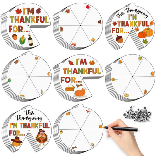 COcnny Fall Thanksgiving Coloring Craft- 24 Sets Color Your Own Thankful Art Craft DIY Wheel Cards, Autumn Turkey Pumpkin Blank Paper Art for Sunday School Home Class Activities