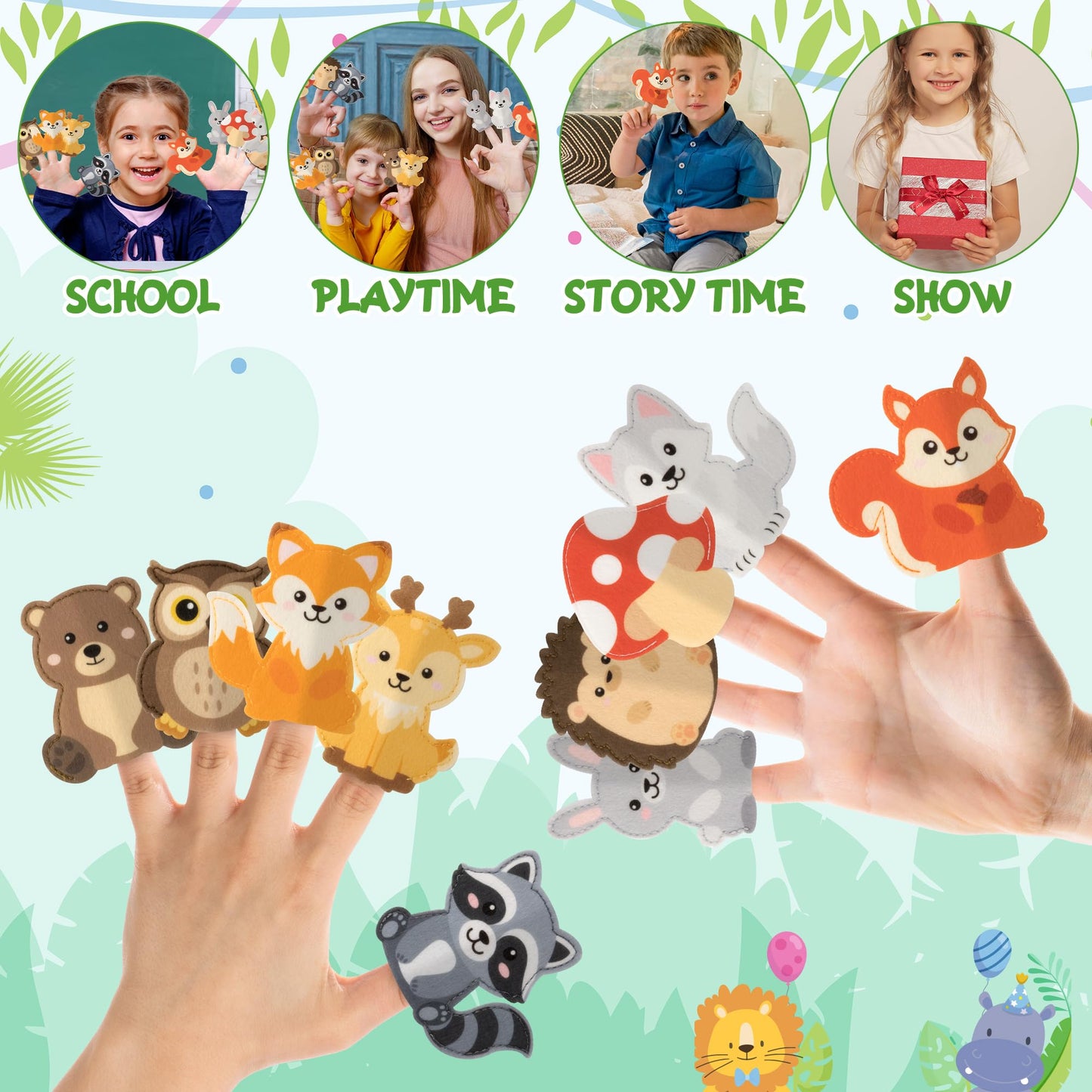 COcnny Woodland Animal Finger Puppets - 11pcs Forest Animal Felt Finger Puppet with Storage Bag Set Making Crafts for Kids, Make Your Own Story Telling Toys, Role Play for Boys Girls Toddles Ages 3-8
