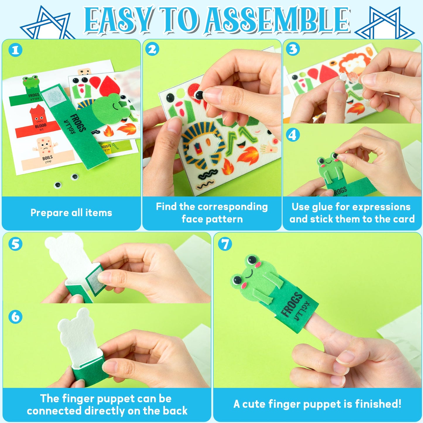 COcnny Passover Plagues Finger Puppets - 30pcs DIY Ten Plague Felt Finger Puppet Toy Making Kit, Make Your Own Story Telling Toys for Kids, Religious Jewish Pesach Seder Passover Christian Party Craft